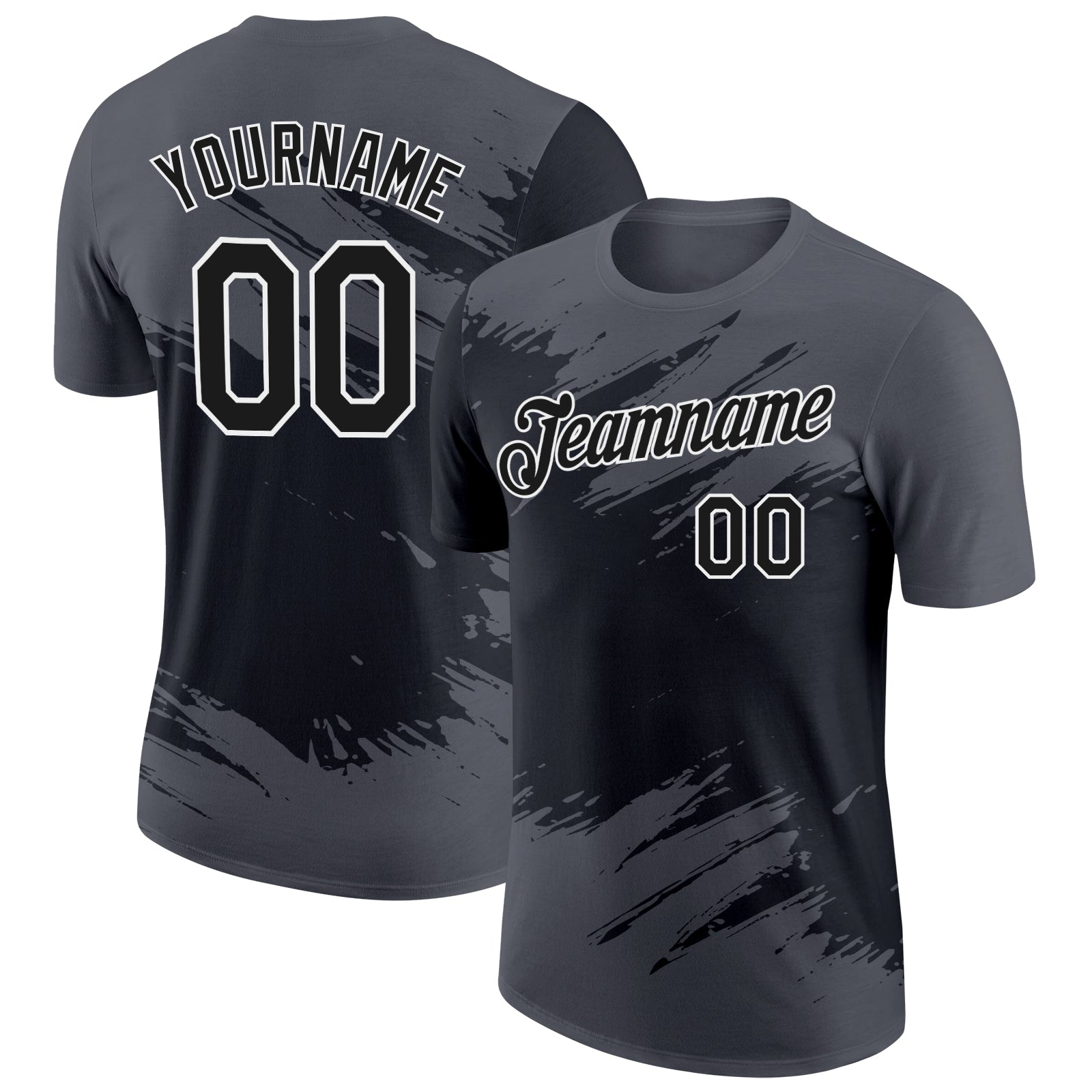 Custom Steel Gray Black-White Abstract Brush Stroke Splatter Performance T-Shirt