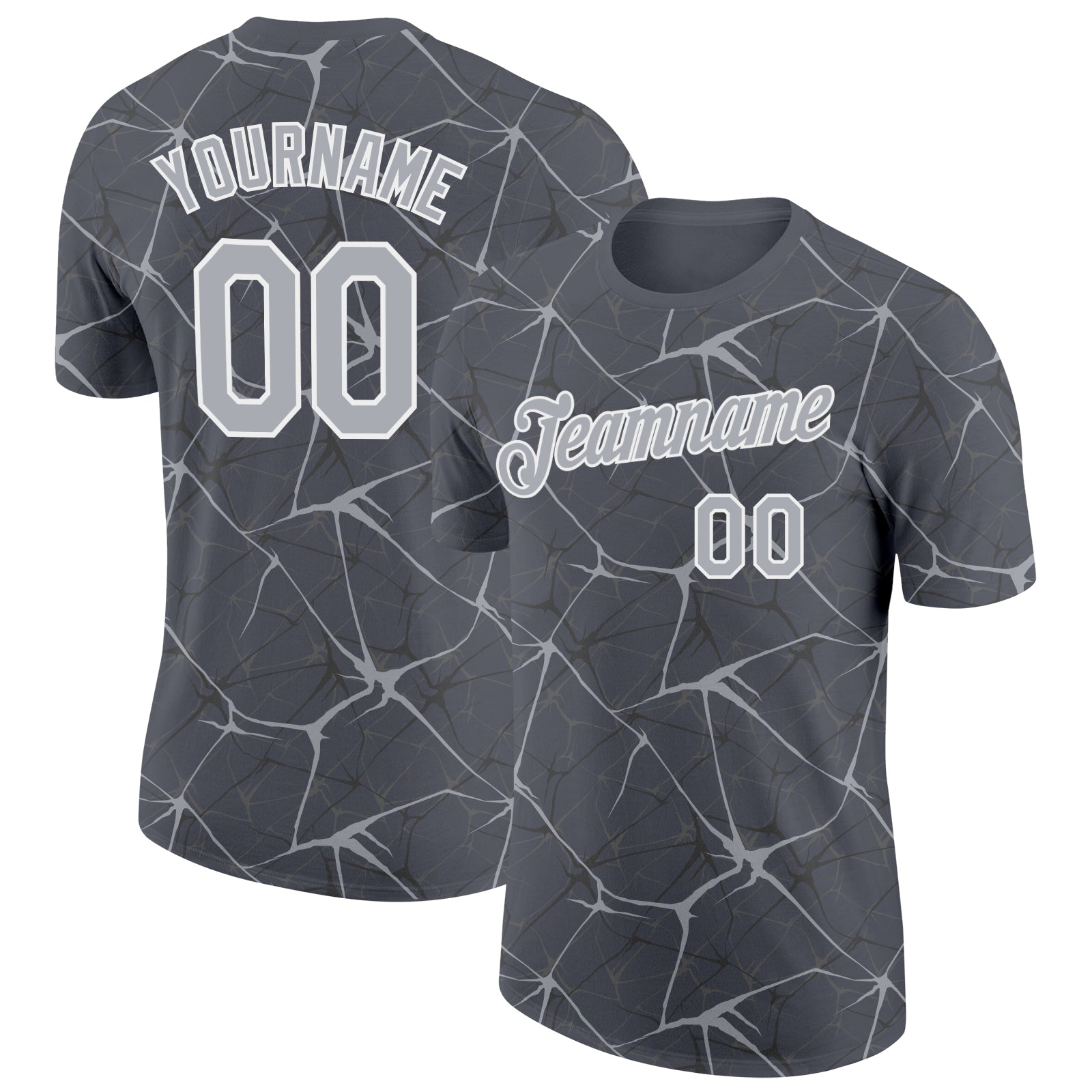 Custom Steel Gray Gray-White Abstract Network Crackle Performance T-Shirt