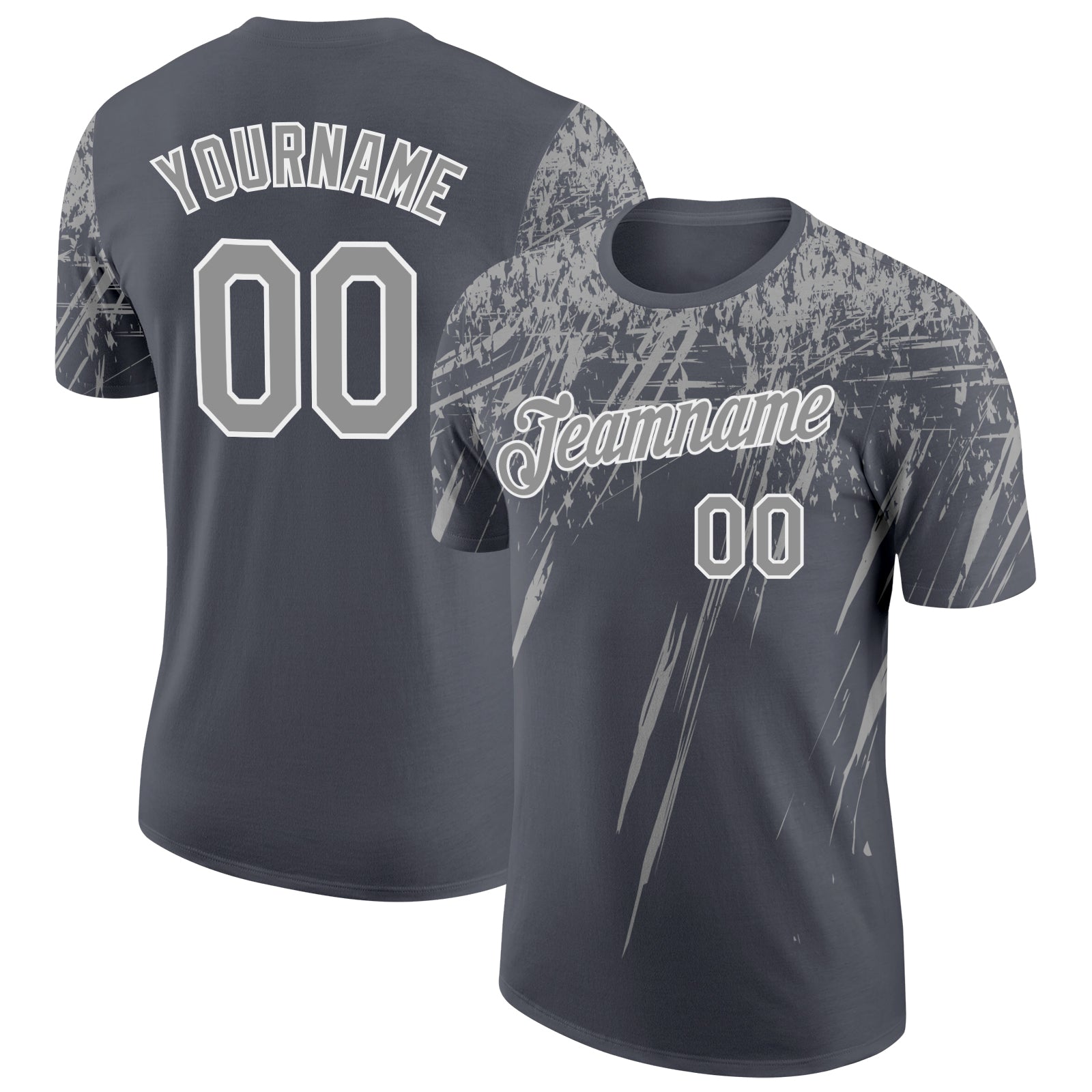 Custom Steel Gray Gray-White Distressed Scratch Brush Stroke Performance T-Shirt