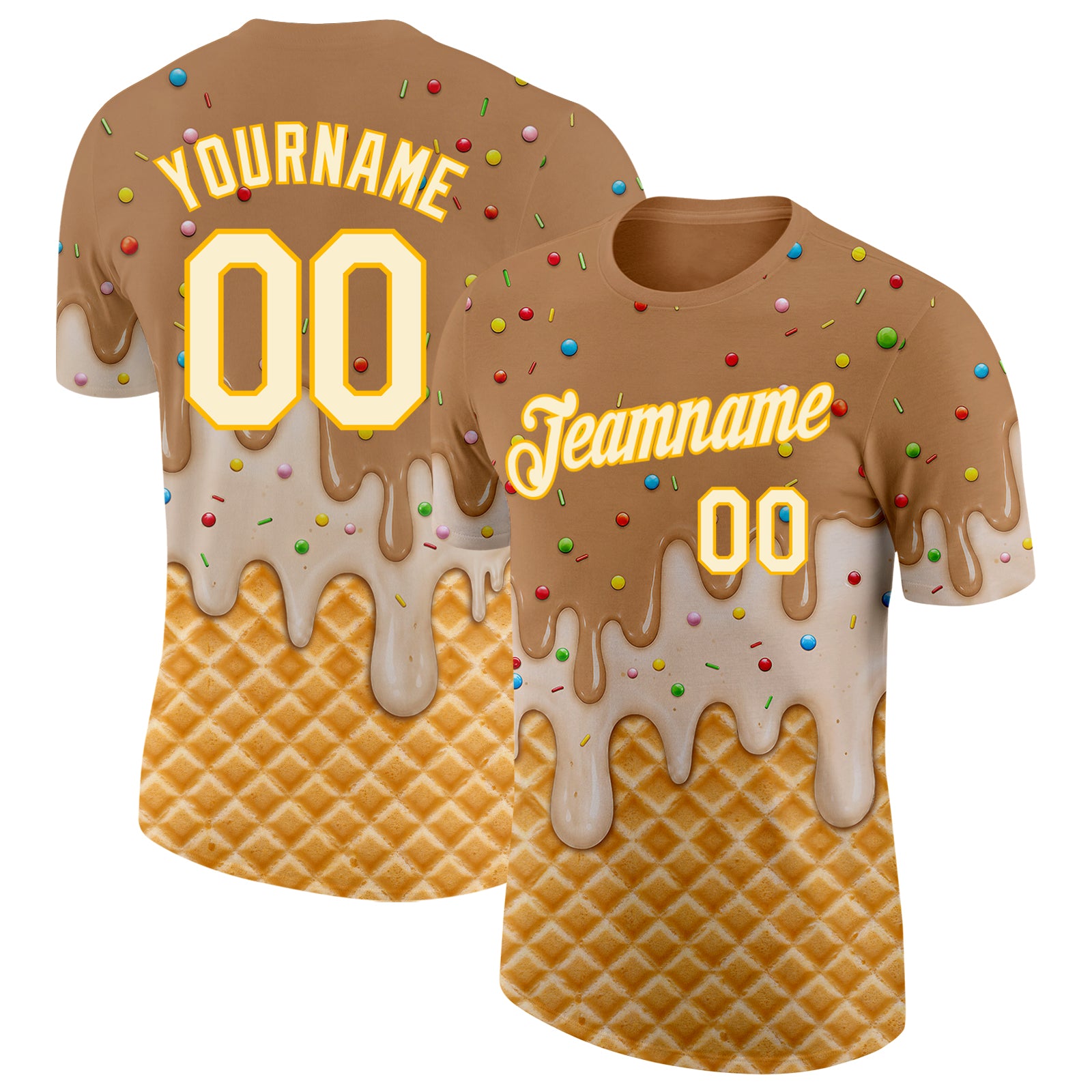 Custom Tan Cream-Gold Ice Cream Waffle Foodie Dessert Performance T-Shirt