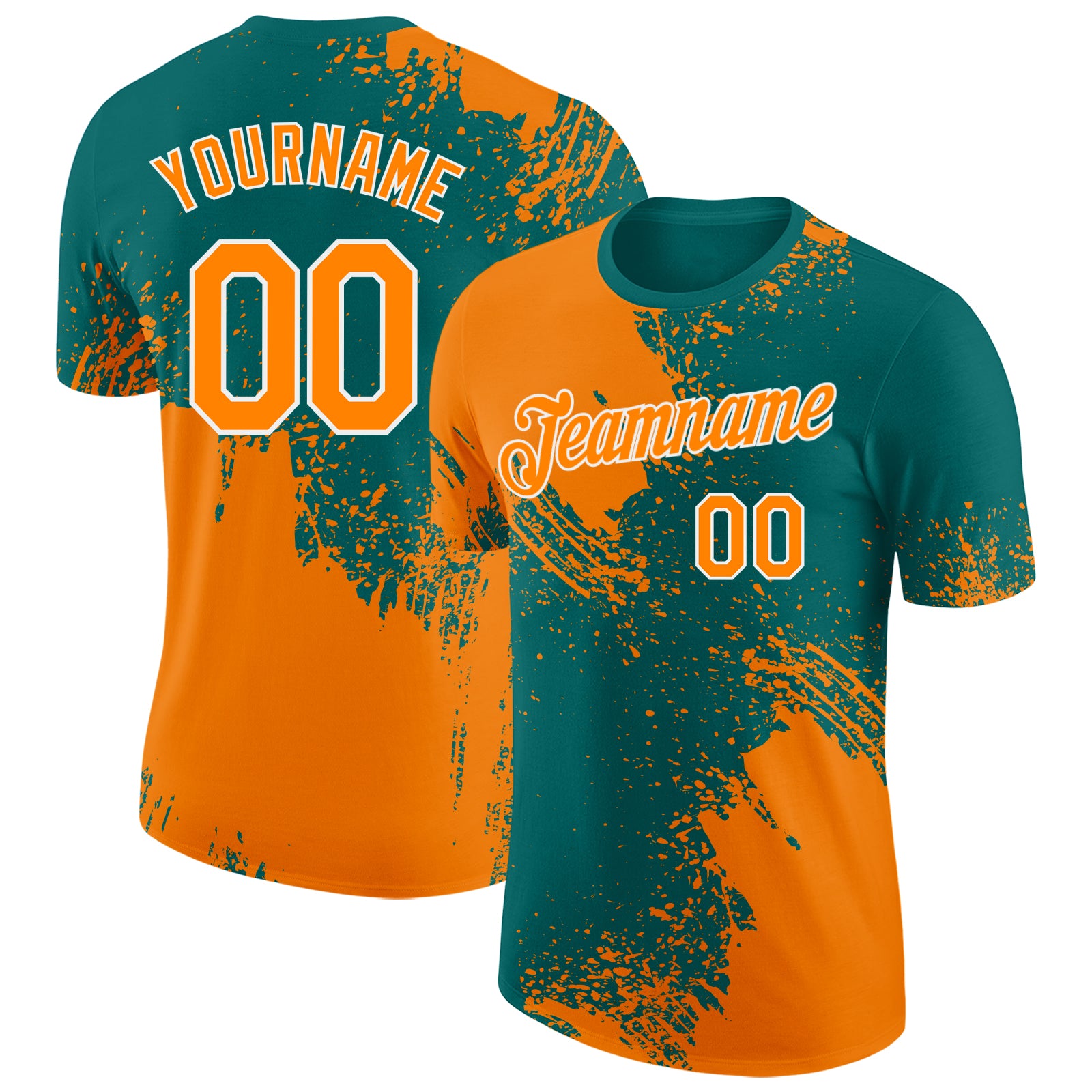 Custom Teal Bay Orange-White Abstract Brush Stroke Performance T-Shirt