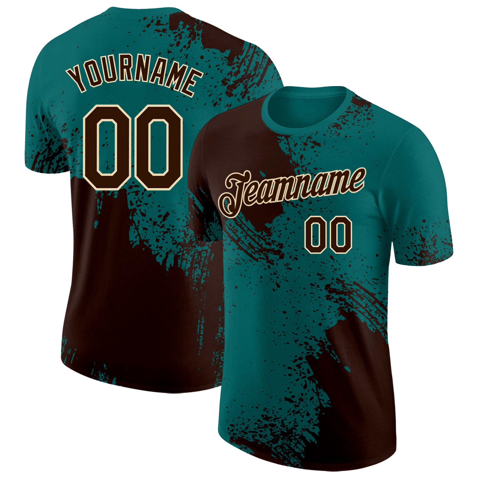 Custom Teal Brown-Cream Abstract Brush Stroke Performance T-Shirt