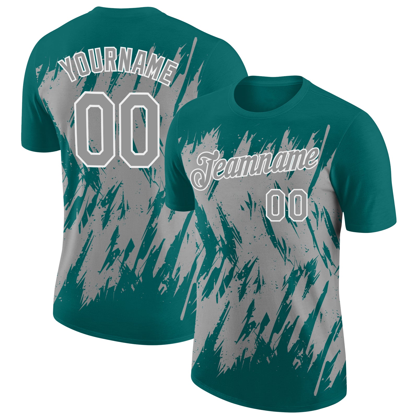 Custom Teal Gray-White Torn Sharp Brush Stroke Splatter Performance T-Shirt