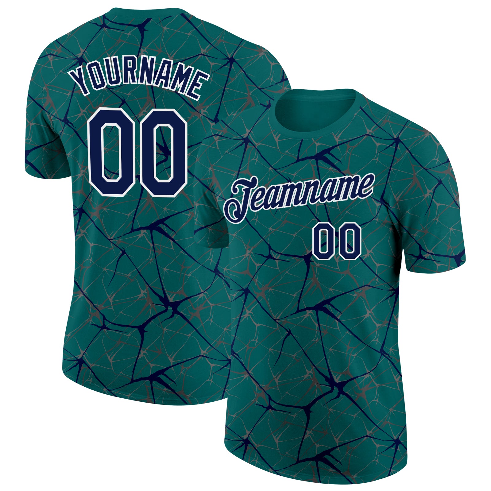 Custom Teal Navy Gray-White Abstract Network Crackle Performance T-Shirt