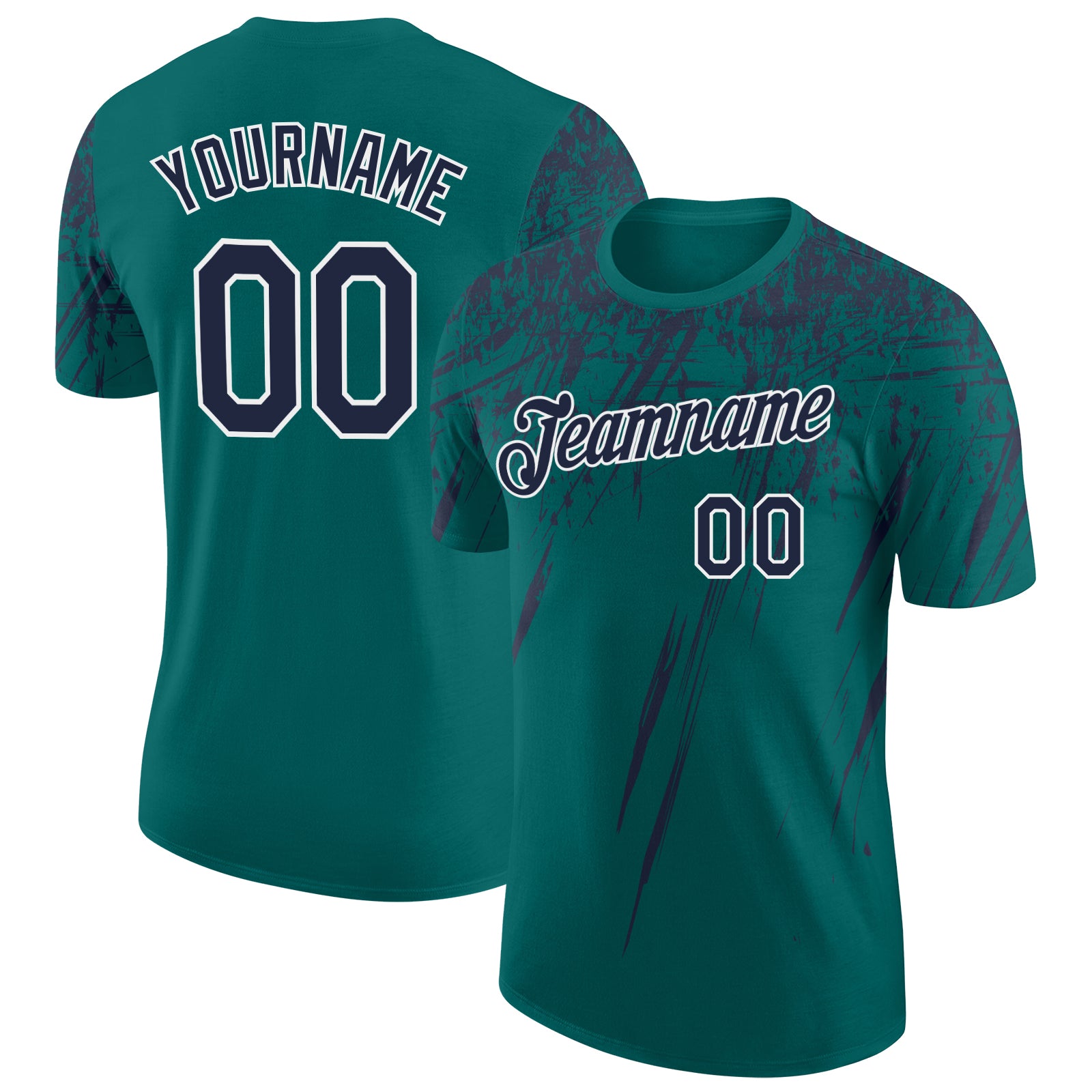 Custom Teal Navy-White Distressed Scratch Brush Stroke Performance T-Shirt