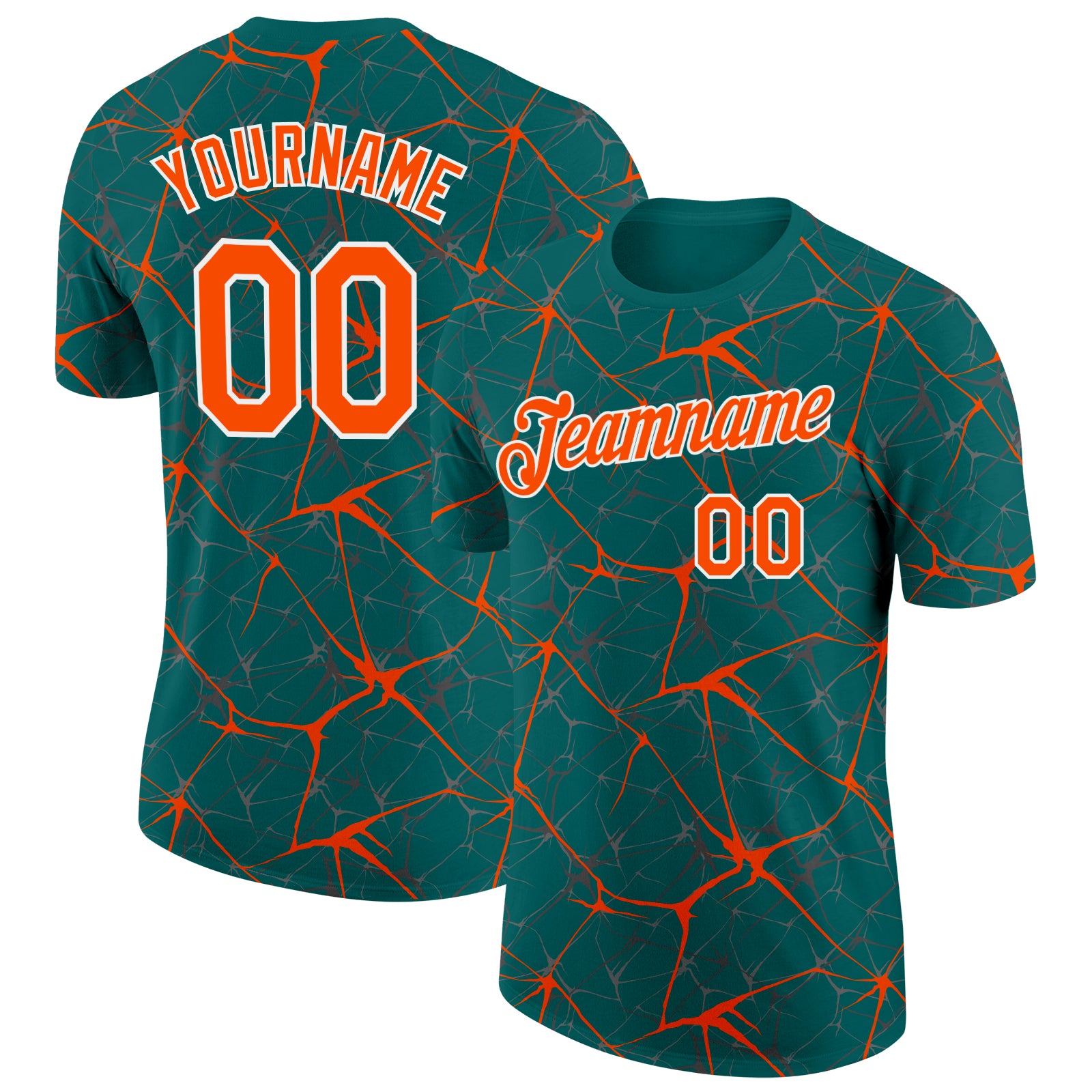 Custom Teal Orange Gray-White Abstract Network Crackle Performance T-Shirt
