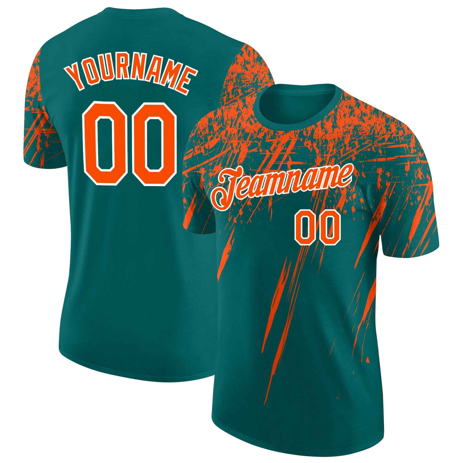Custom Teal Orange-White Distressed Scratch Brush Stroke Performance T-Shirt