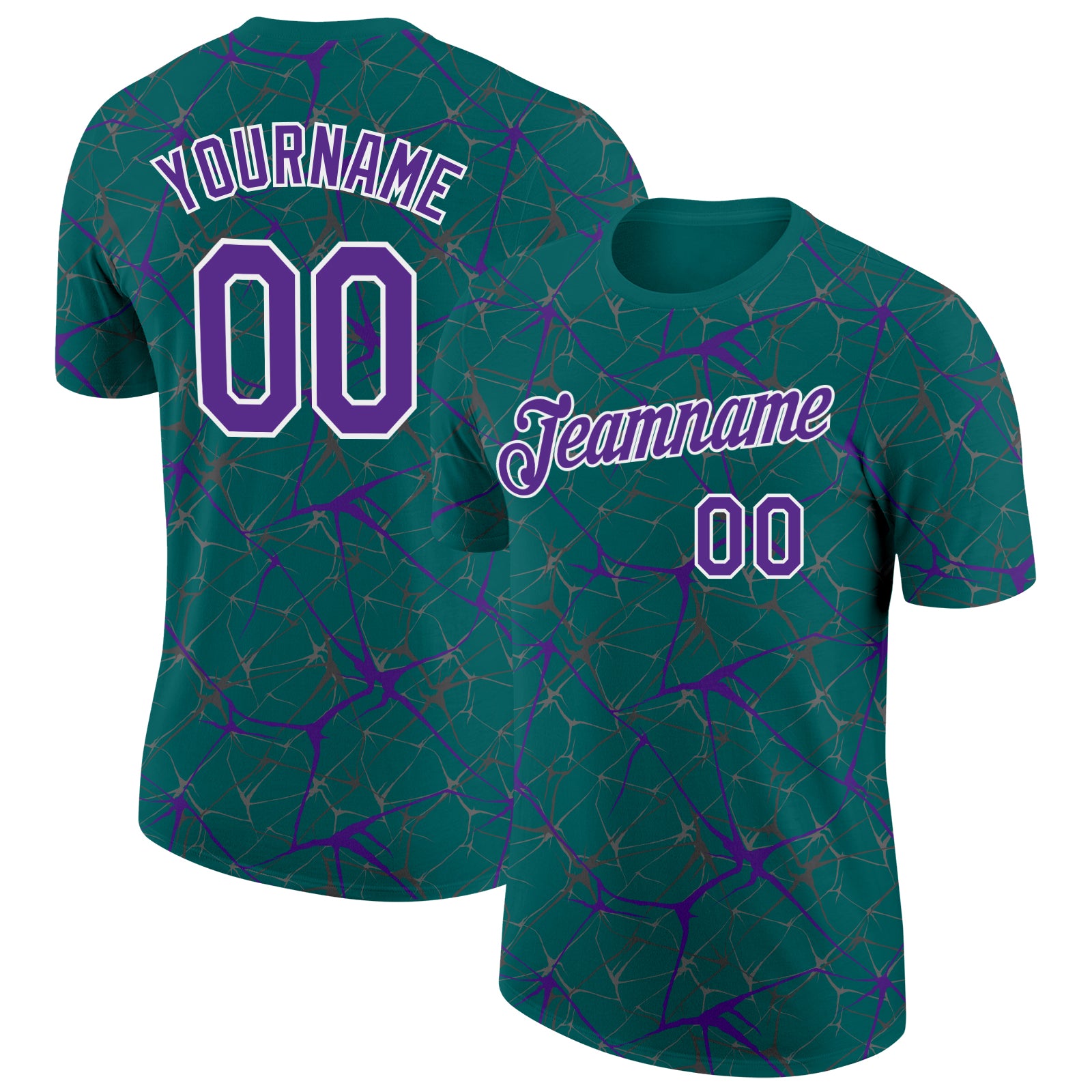 Custom Teal Purple Gray-White Abstract Network Crackle Performance T-Shirt