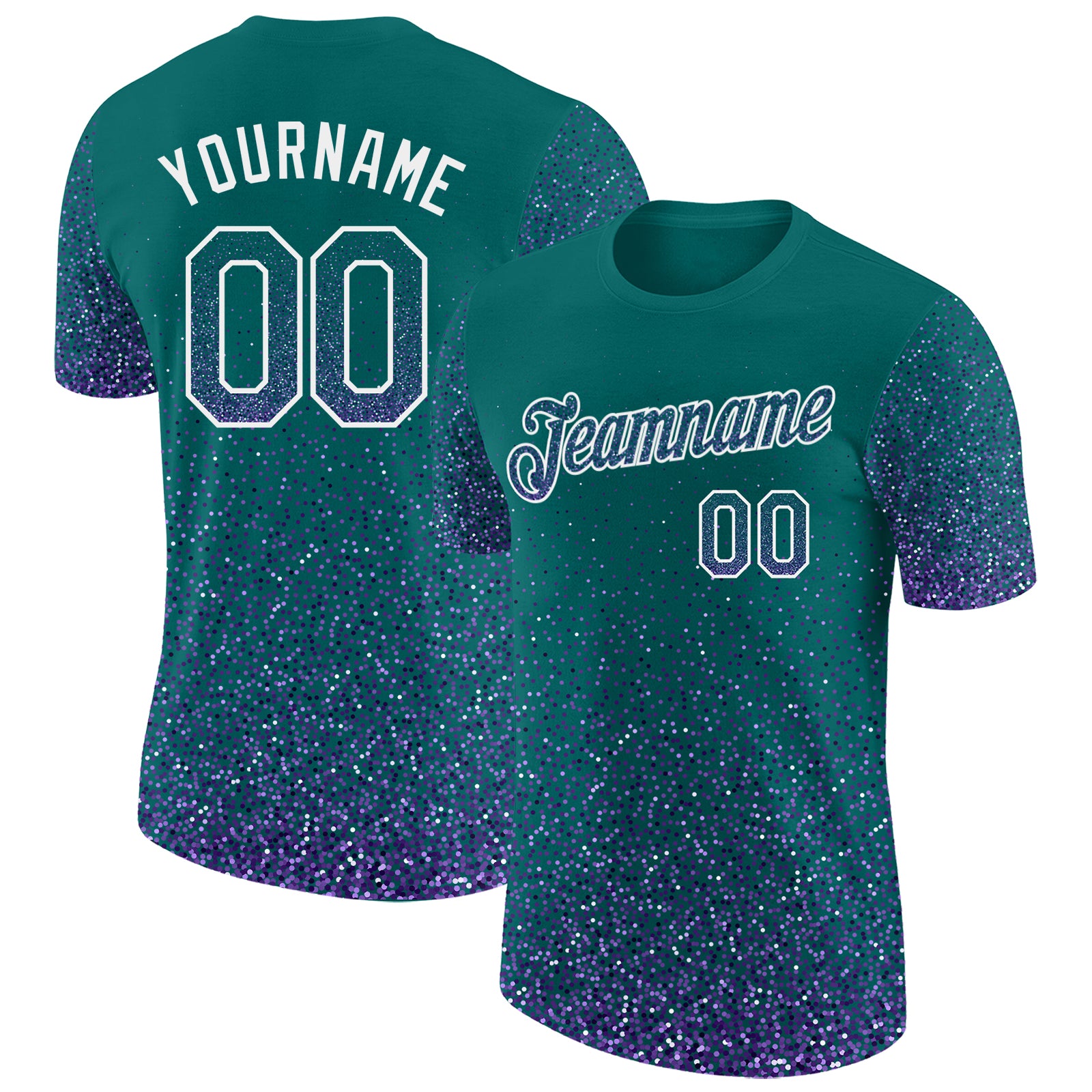 Custom Teal Purple-White Colorful Sparkle Gradient Dots Performance T-Shirt