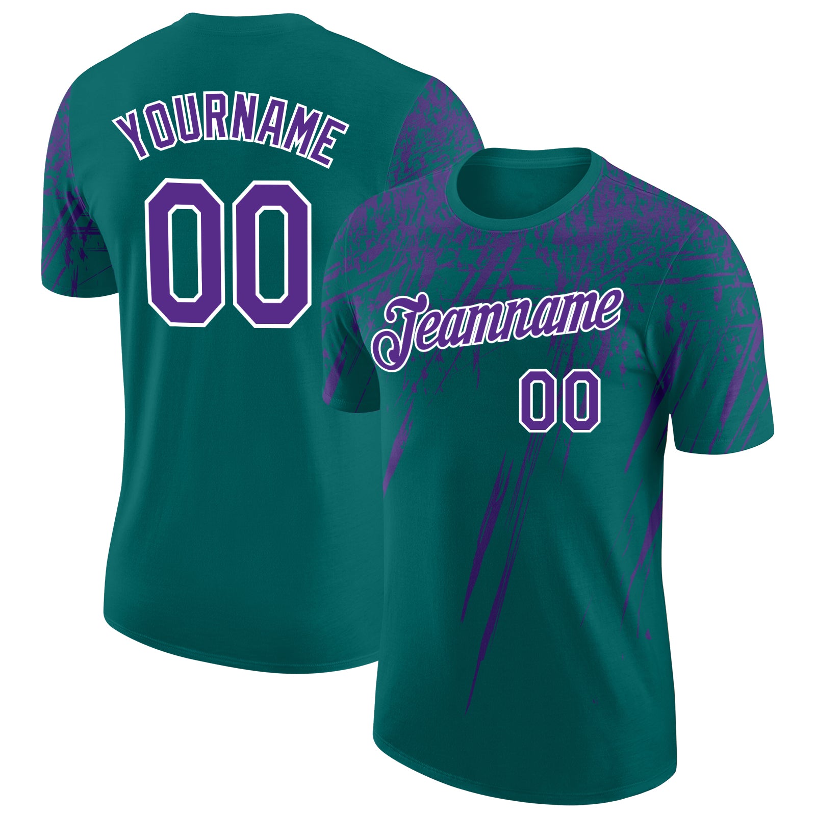 Custom Teal Purple-White Distressed Scratch Brush Stroke Performance T-Shirt
