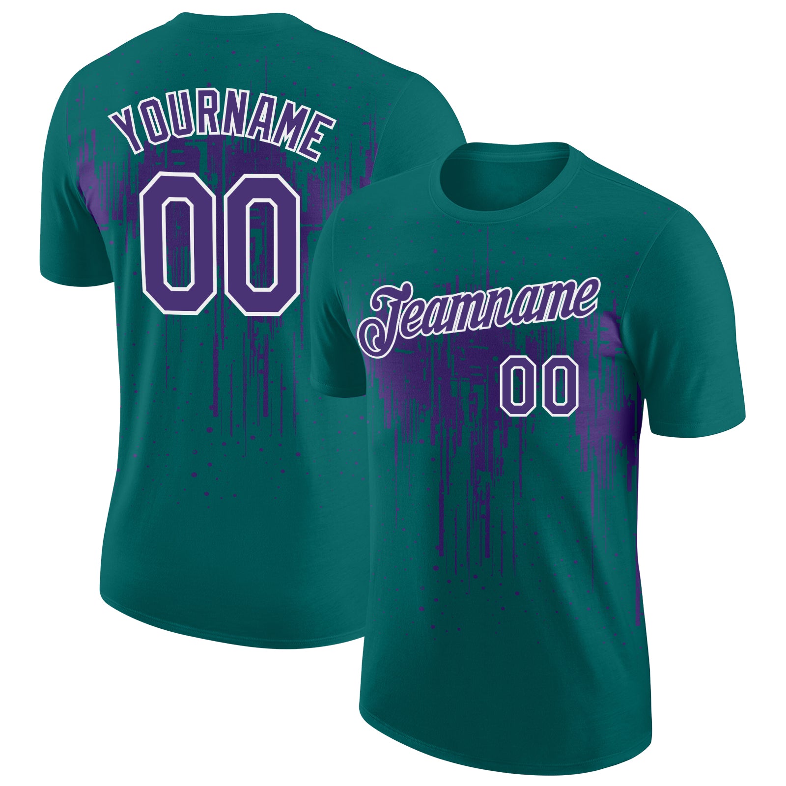Custom Teal Purple-White Dripping Splatter Paint Performance T-Shirt