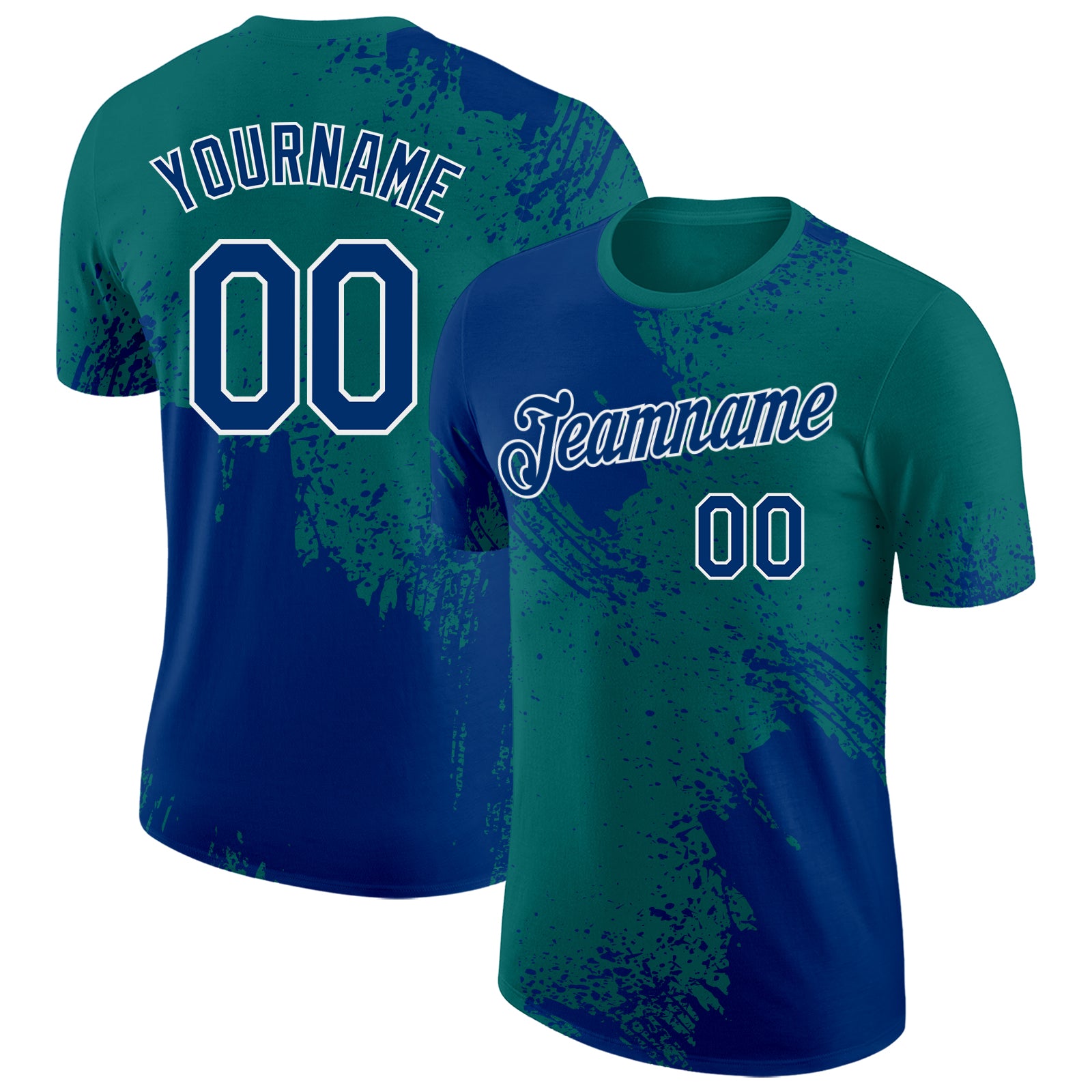 Custom Teal US Navy Blue-White Abstract Brush Stroke Performance T-Shirt