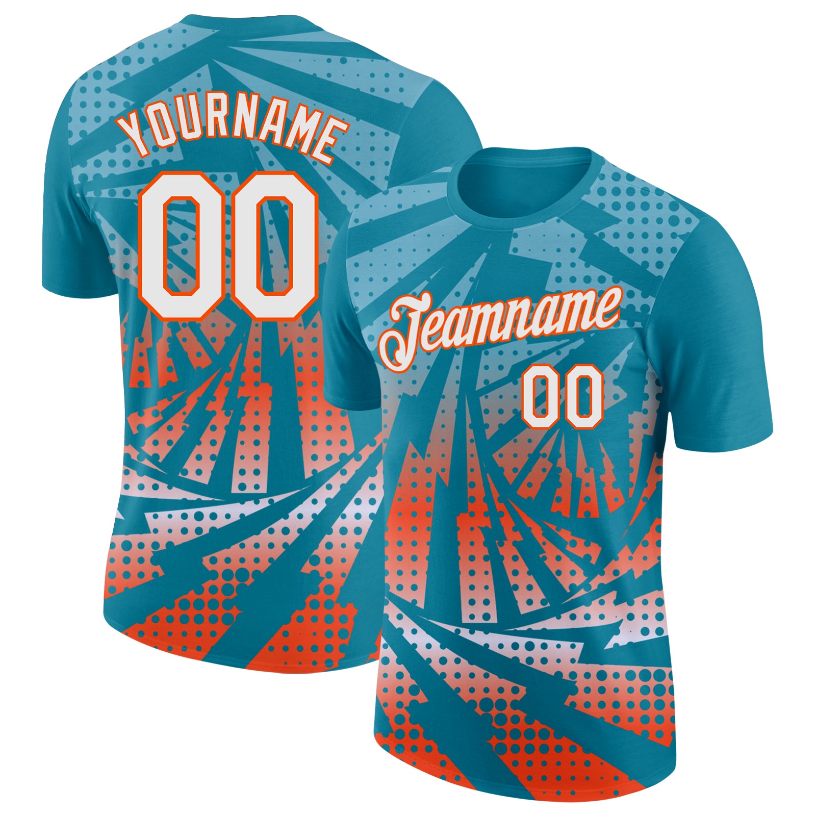 Custom Teal White-Orange Lightning Gradient Dot Performance T-Shirt