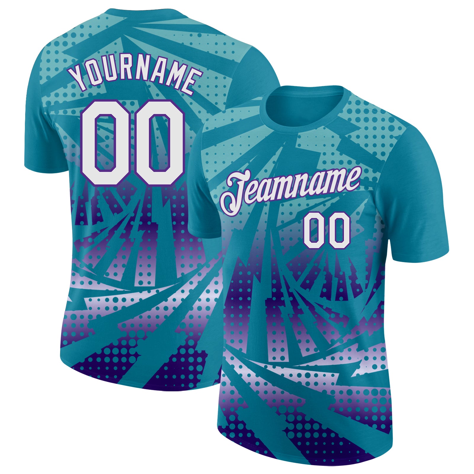 Custom Teal White-Purple Lightning Gradient Dot Performance T-Shirt