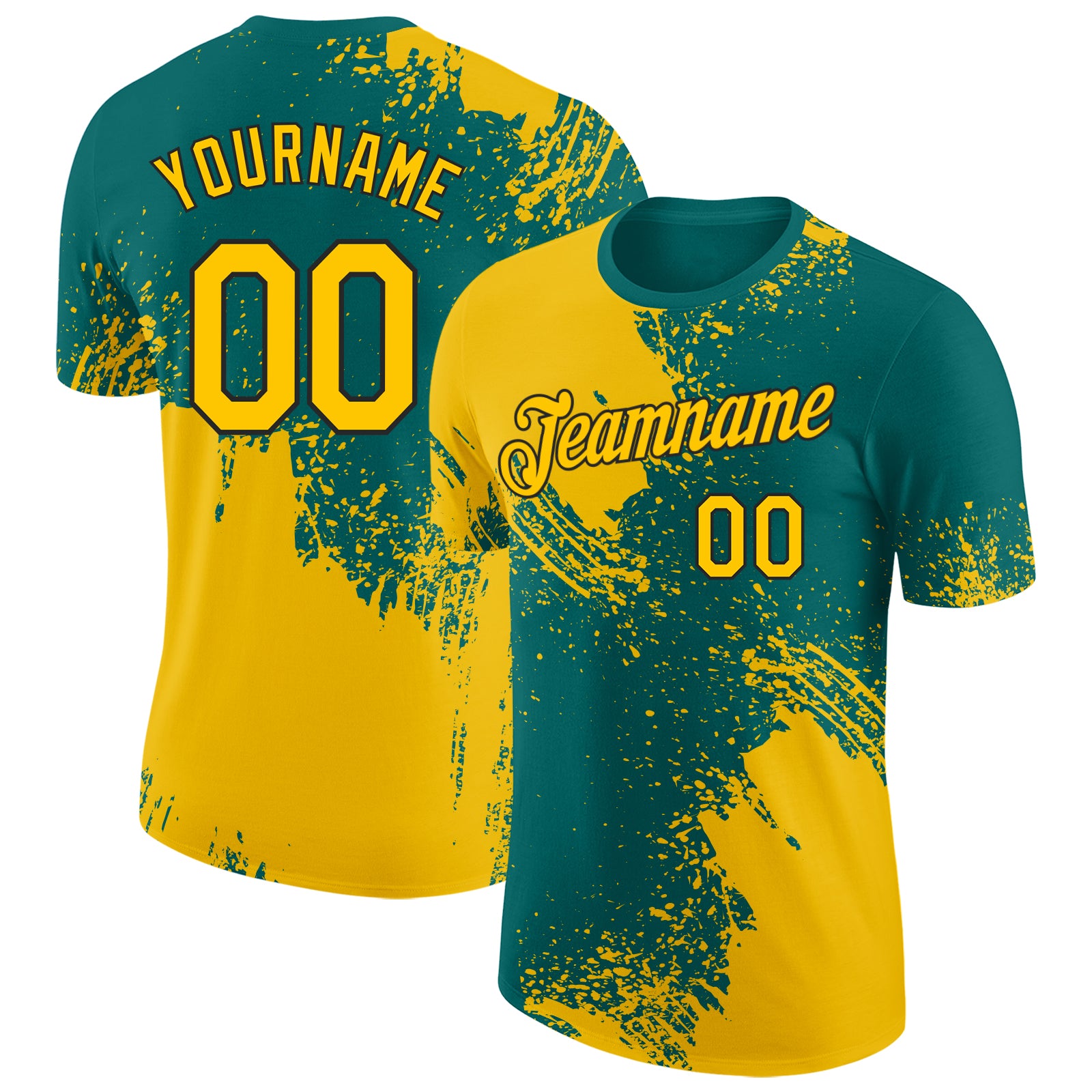Custom Teal Yellow-Black Abstract Brush Stroke Performance T-Shirt