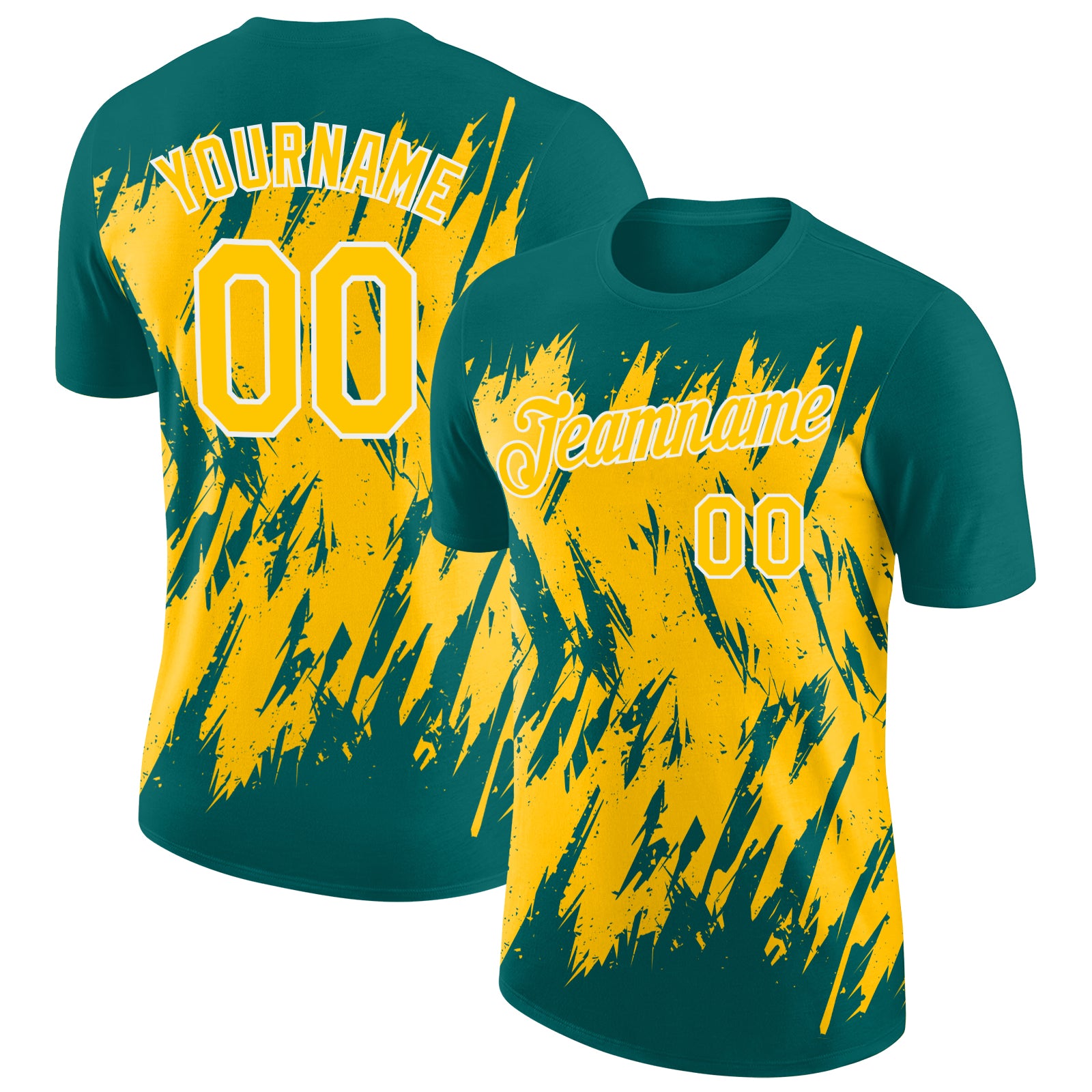 Custom Teal Yellow-White Torn Sharp Brush Stroke Splatter Performance T-Shirt