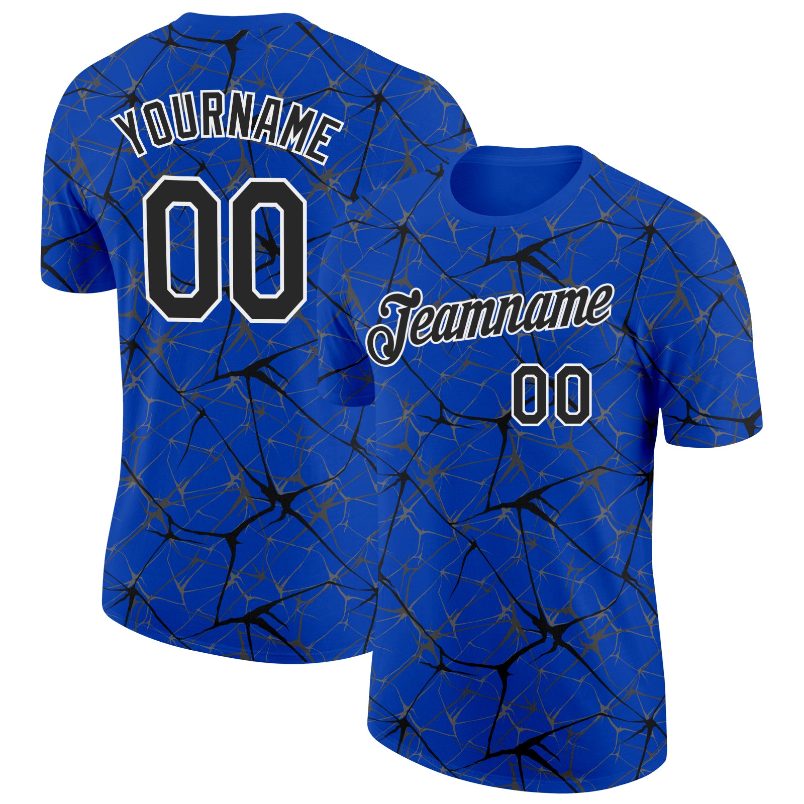 Custom Thunder Blue Black Gray-White Abstract Network Crackle Performance T-Shirt