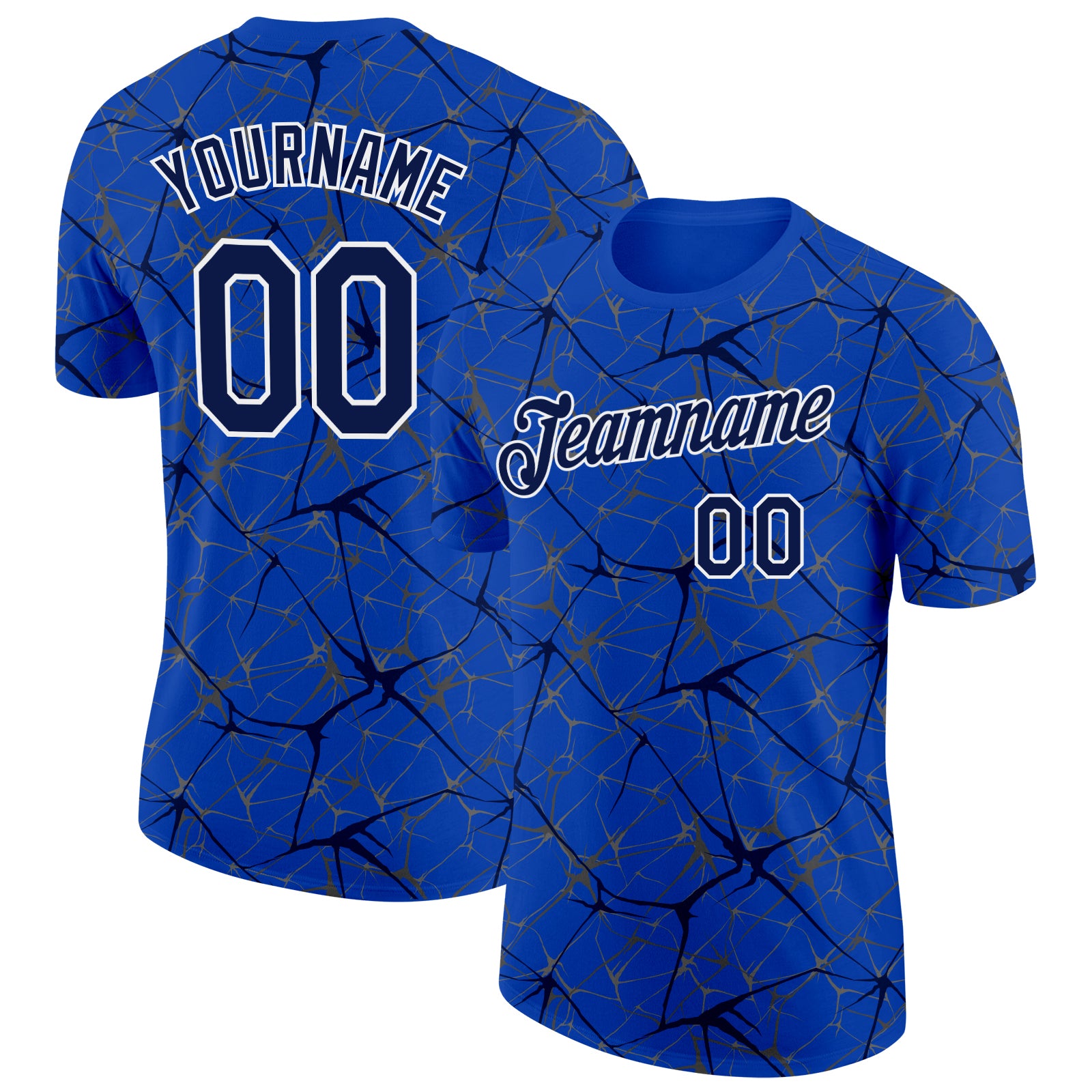 Custom Thunder Blue Navy Gray-White Abstract Network Crackle Performance T-Shirt
