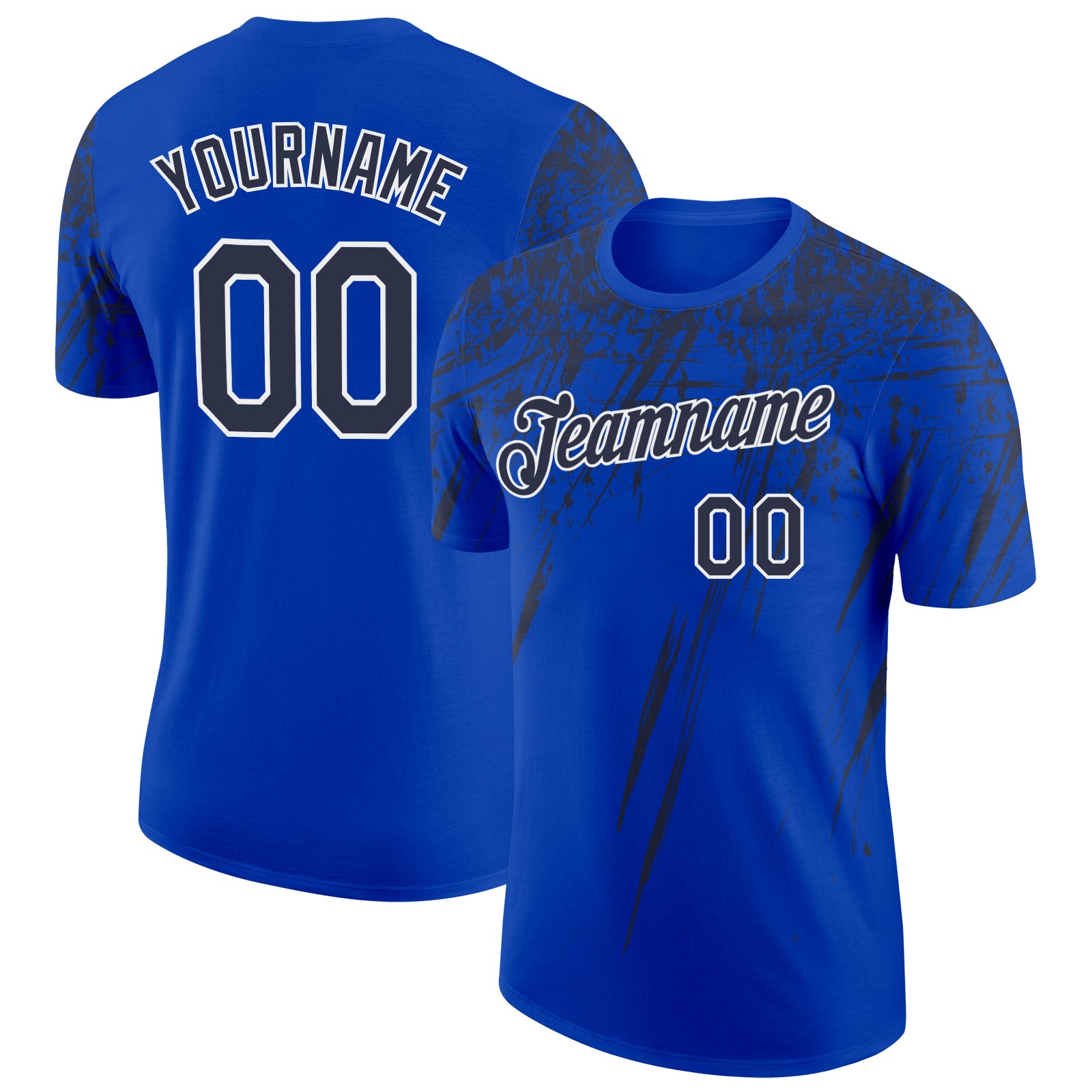 Custom Thunder Blue Navy-White Distressed Scratch Brush Stroke Performance T-Shirt