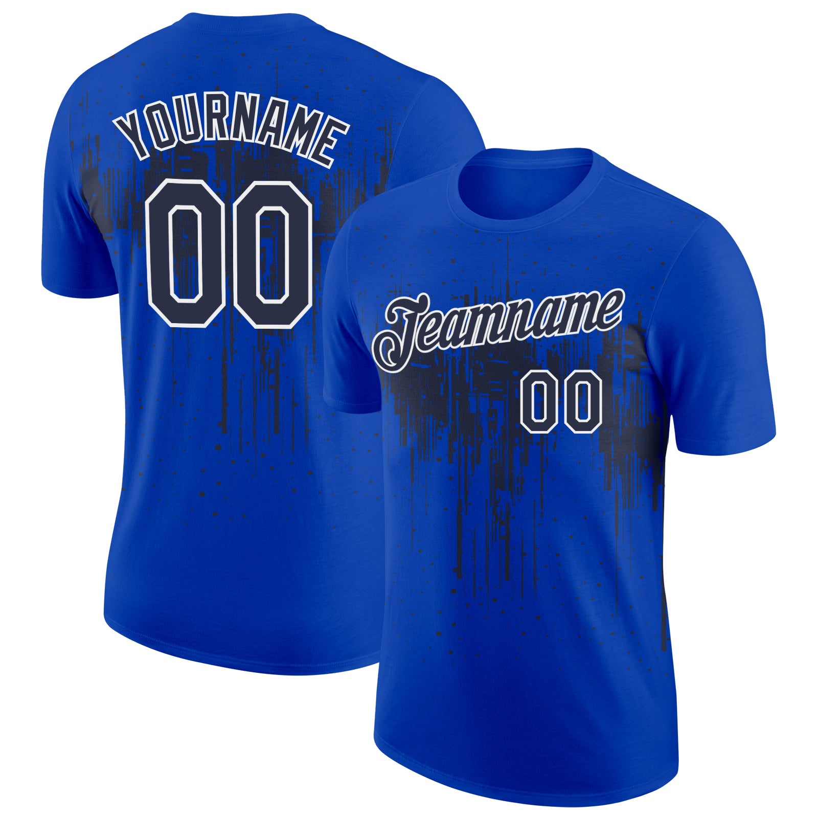 Custom Thunder Blue Navy-White Dripping Splatter Paint Performance T-Shirt
