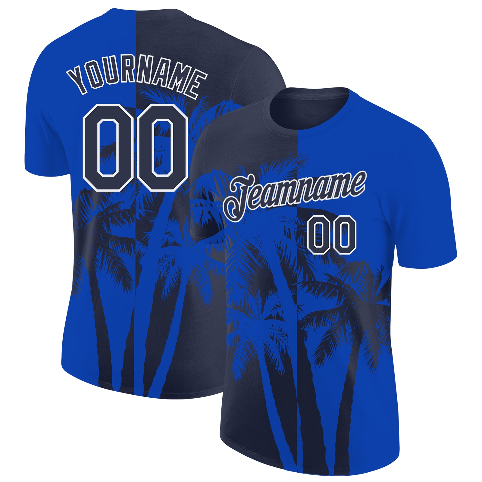 Custom Thunder Blue Navy-White Hawaii Tropical Coastal Palm Trees Performance T-Shirt
