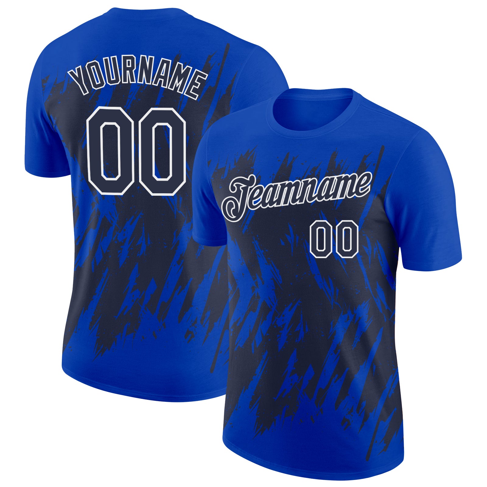 Custom Thunder Blue Navy-White Torn Sharp Brush Stroke Splatter Performance T-Shirt