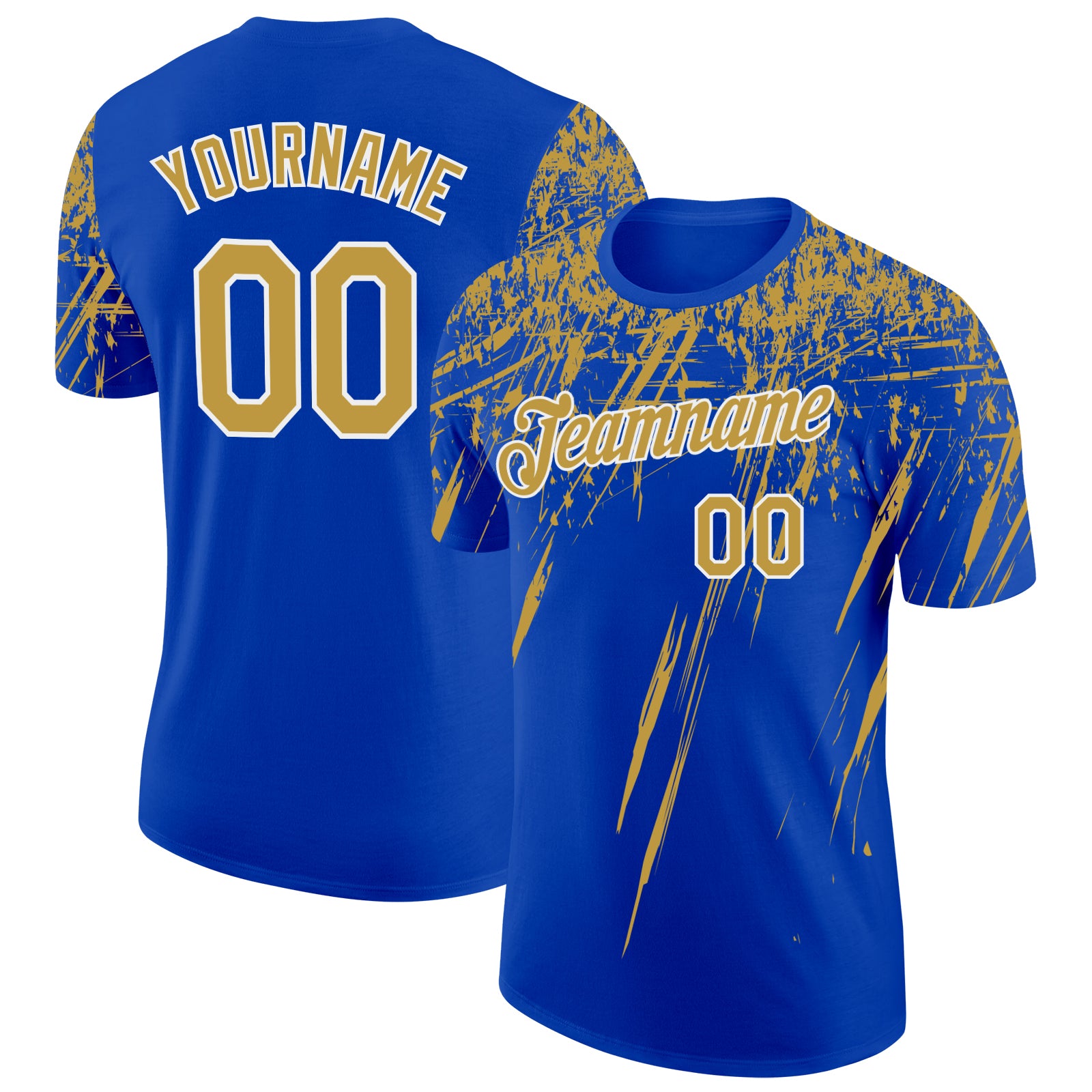 Custom Thunder Blue Old Gold-White Distressed Scratch Brush Stroke Performance T-Shirt