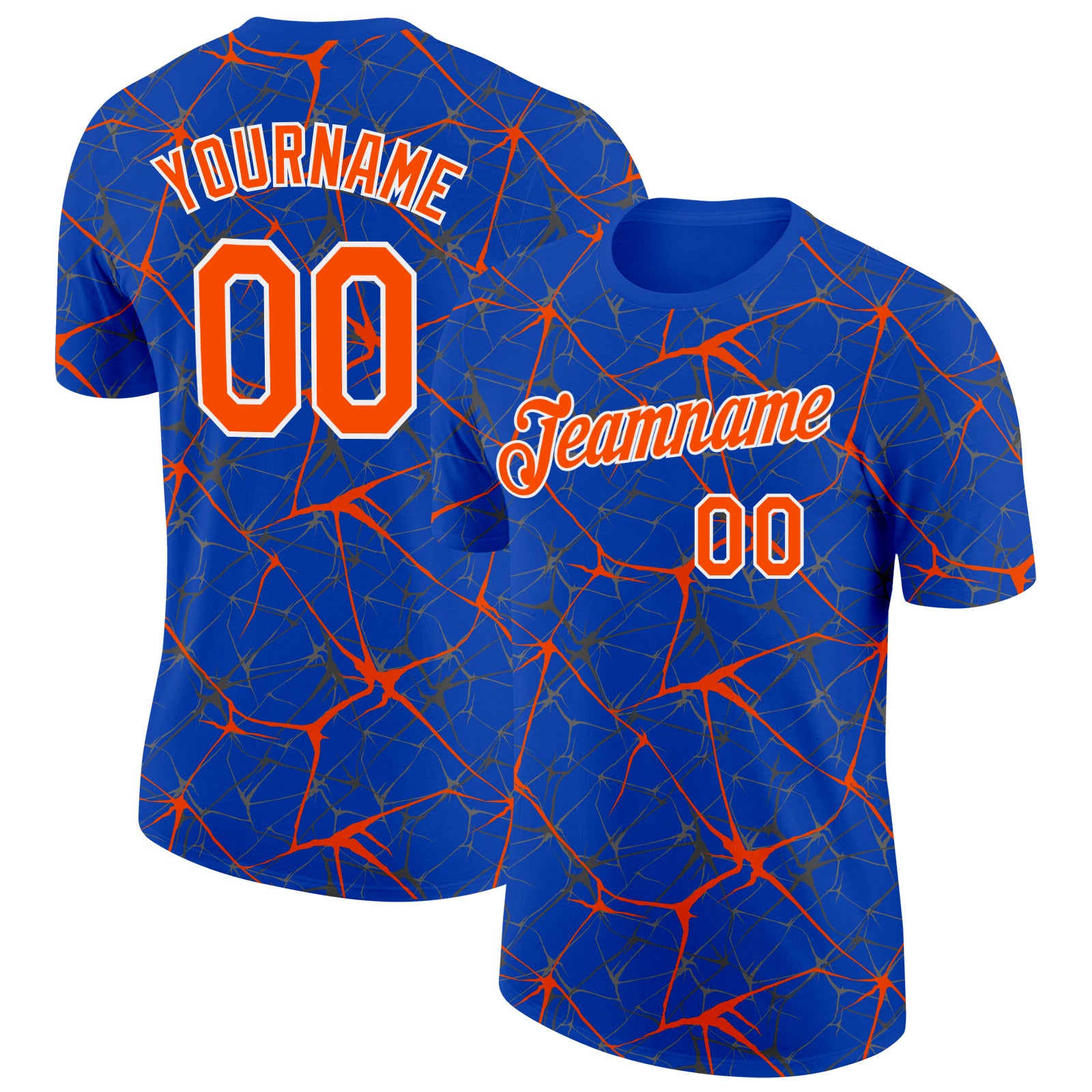 Custom Thunder Blue Orange Gray-White Abstract Network Crackle Performance T-Shirt
