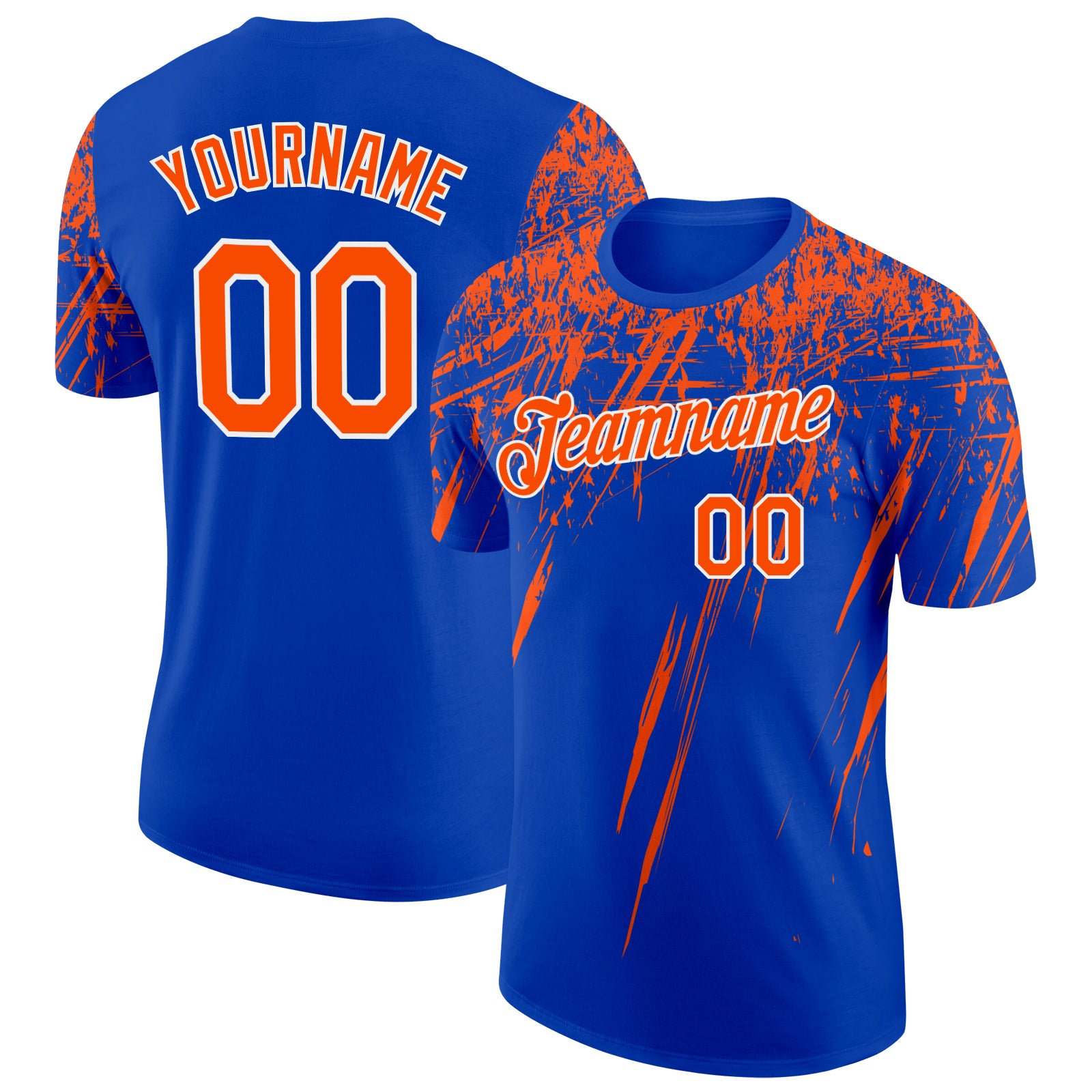 Custom Thunder Blue Orange-White Distressed Scratch Brush Stroke Performance T-Shirt