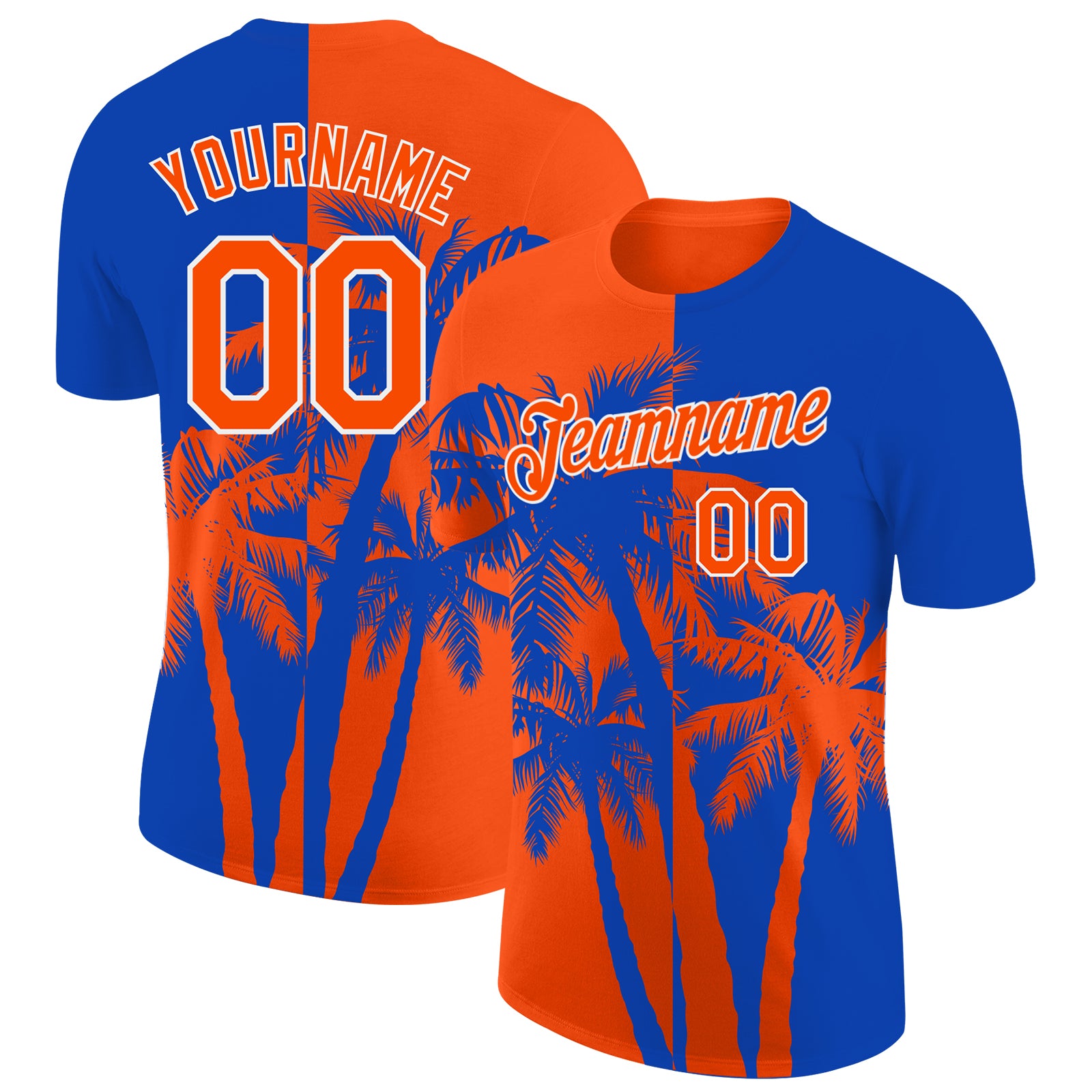 Custom Thunder Blue Orange-White Hawaii Tropical Coastal Palm Trees Performance T-Shirt