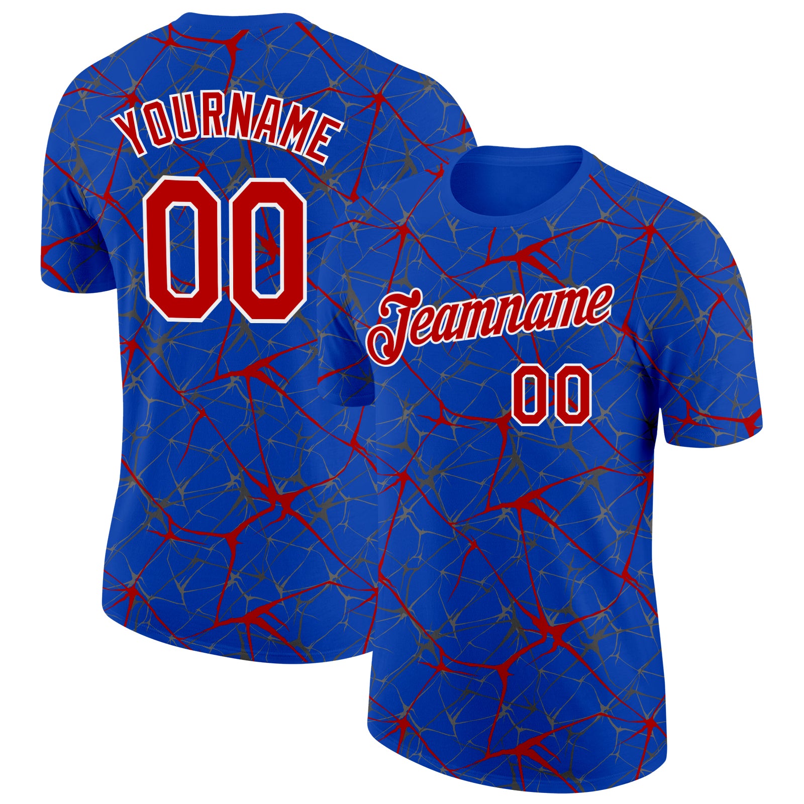 Custom Thunder Blue Red Gray-White Abstract Network Crackle Performance T-Shirt