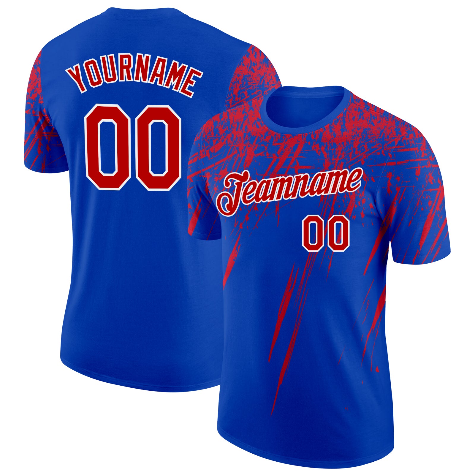 Custom Thunder Blue Red-White Distressed Scratch Brush Stroke Performance T-Shirt