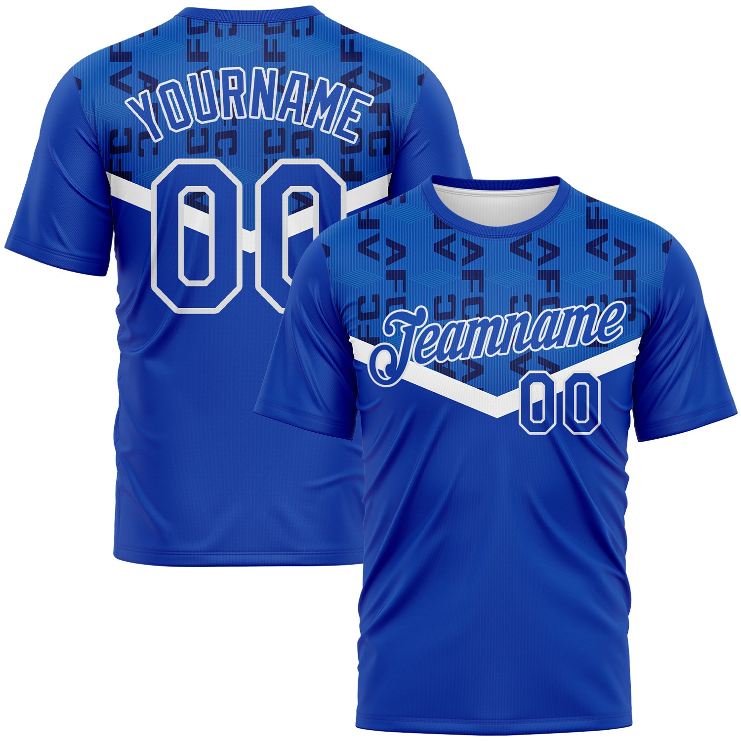 Custom Thunder Blue-White 3D Pattern Geometric Letter Chevron Stripe Performance T-Shirt