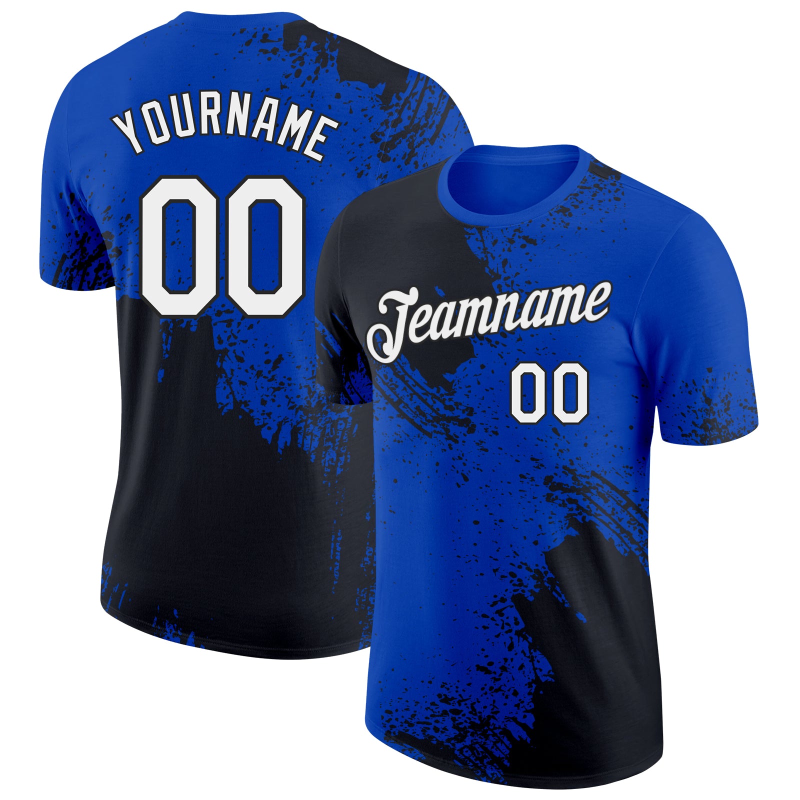 Custom Thunder Blue White-Black Abstract Brush Stroke Performance T-Shirt