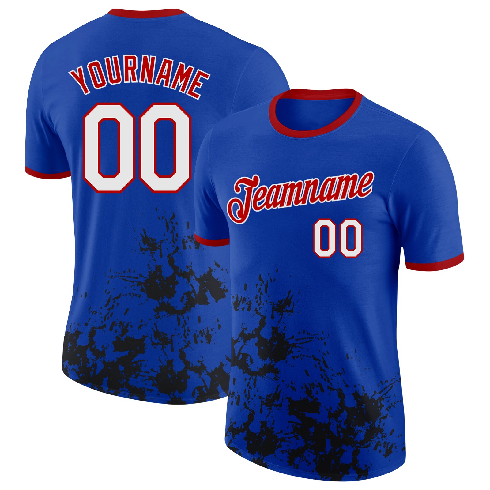Custom Thunder Blue White Black-Red Brush Stroke Splatter Performance T-Shirt