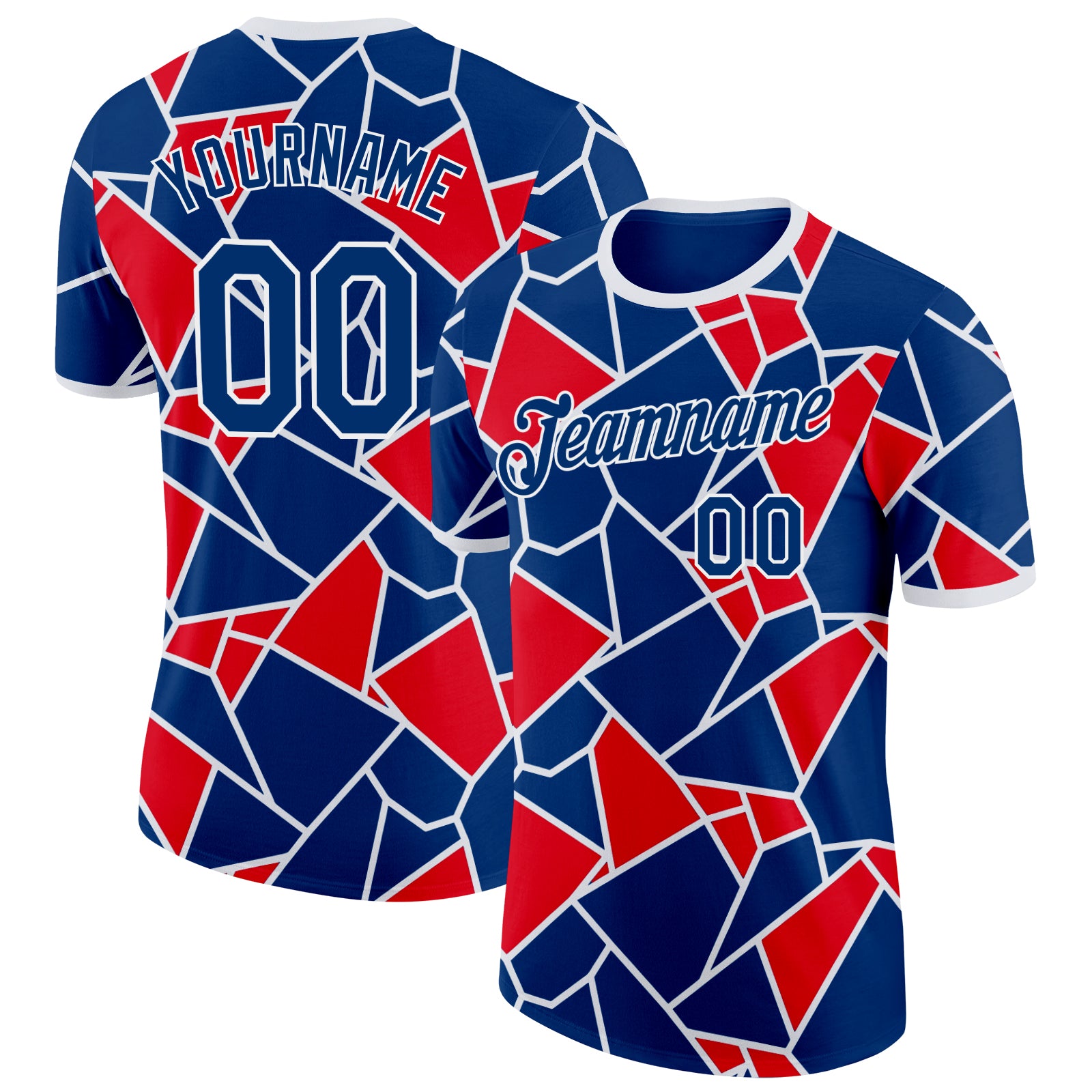 Custom US Navy Blue Red-White American Abstract Geometric Shape Performance T-Shirt