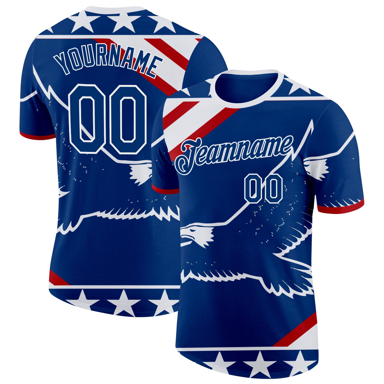 Custom US Navy Blue Red-White American Eagle And Star Performance T-Shirt