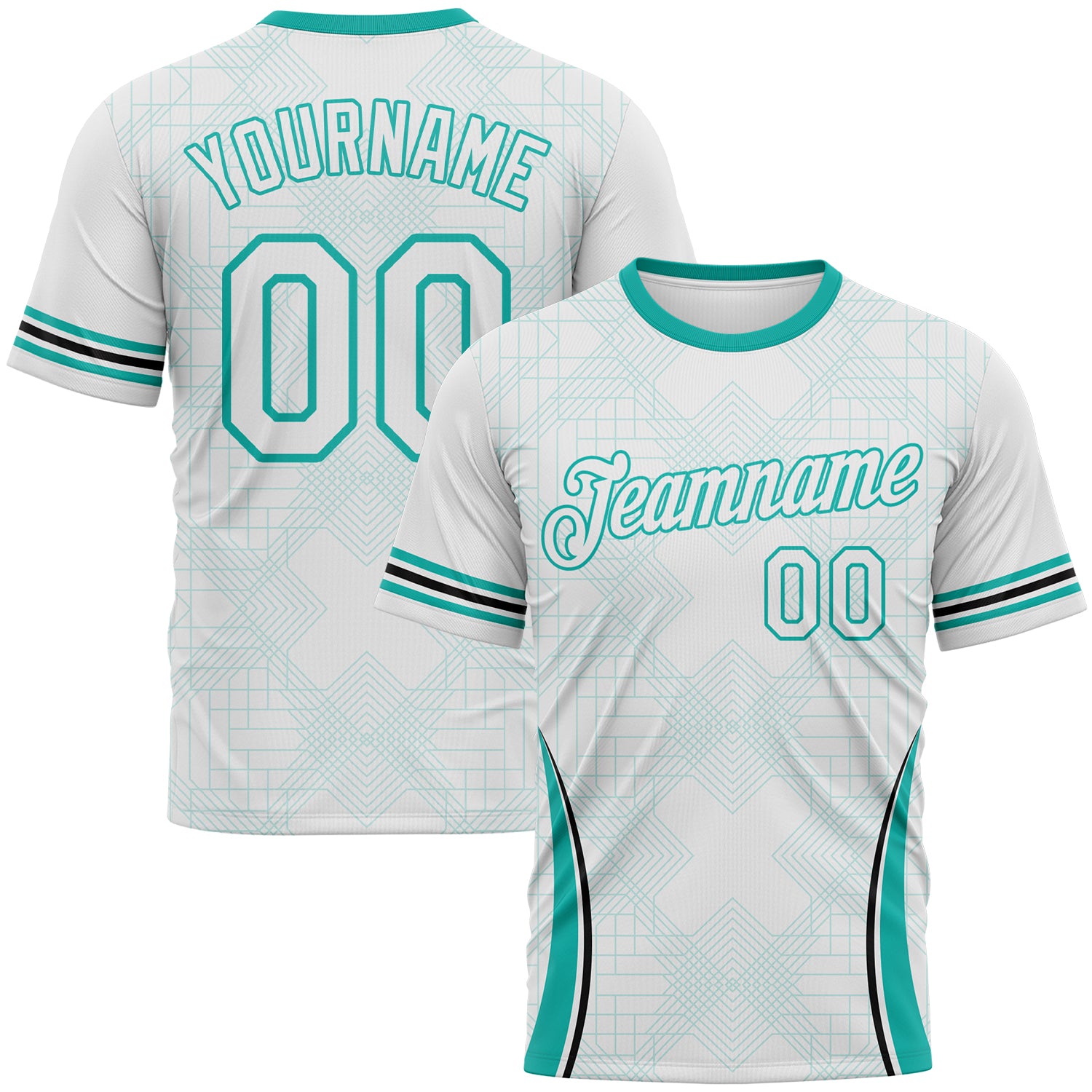 Custom White-Aqua 3D Pattern Geometric Retro Athletic Performance T-Shirt