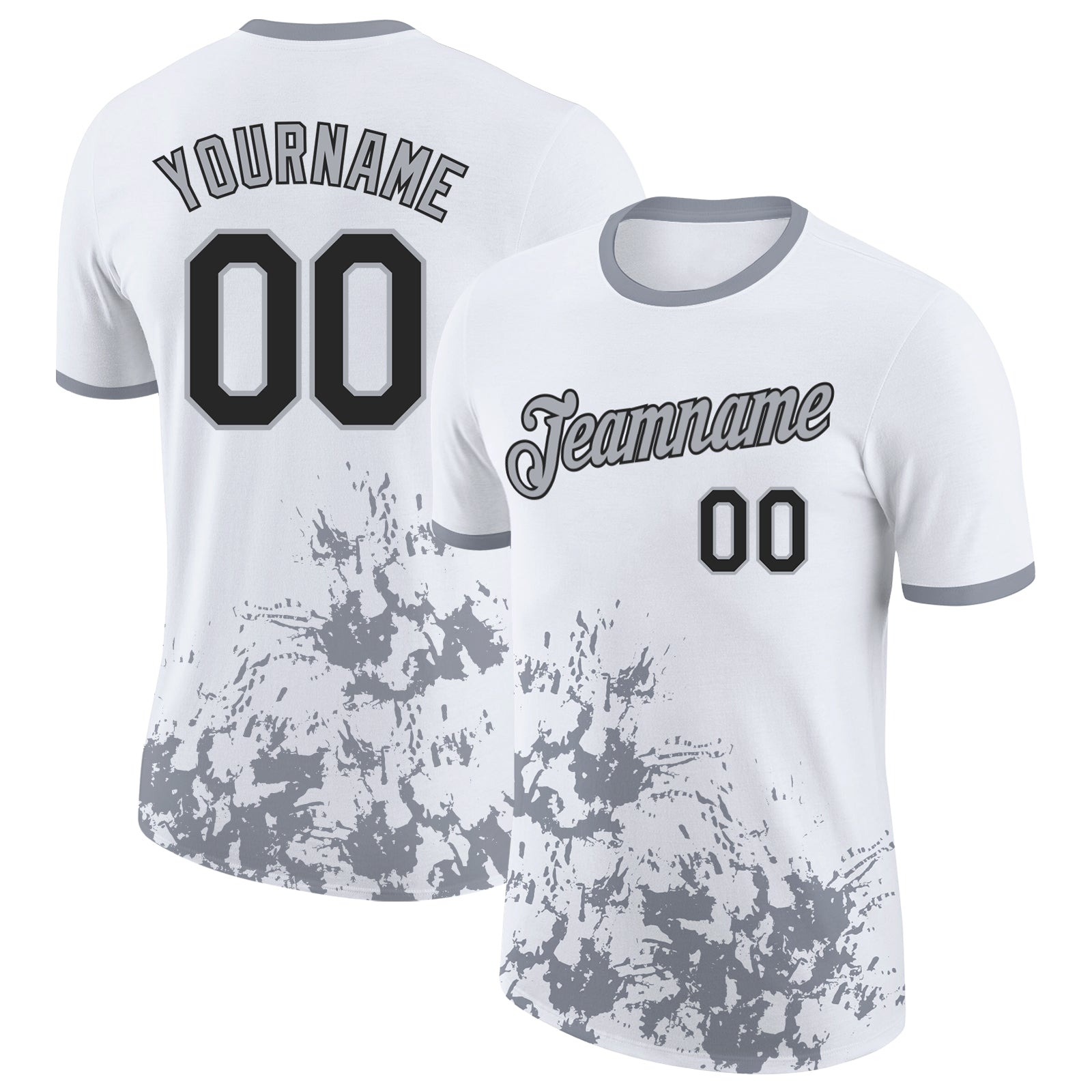 Custom White Black-Gray Brush Stroke Splatter Performance T-Shirt