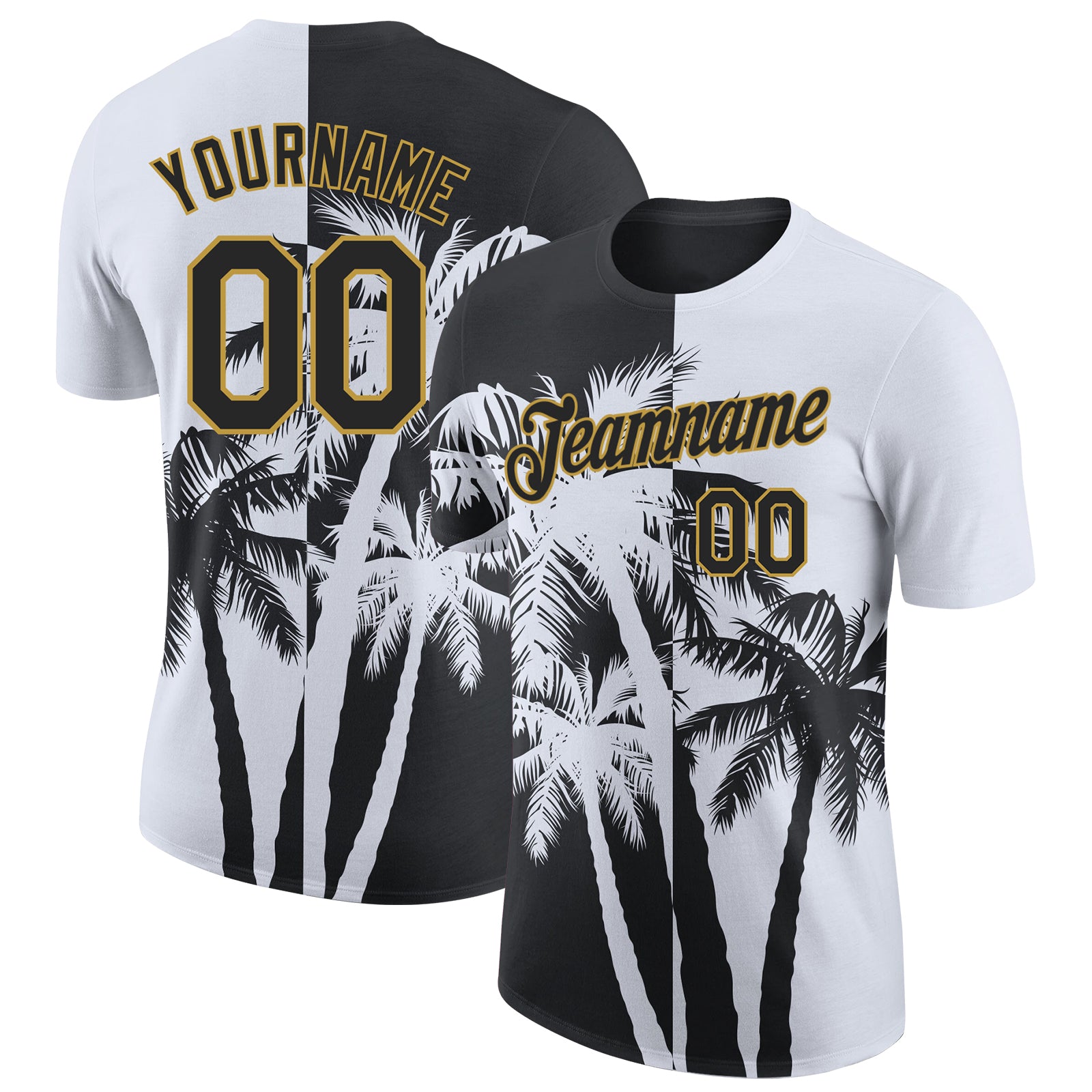 Custom White Black-Old Gold Hawaii Tropical Coastal Palm Trees Performance T-Shirt