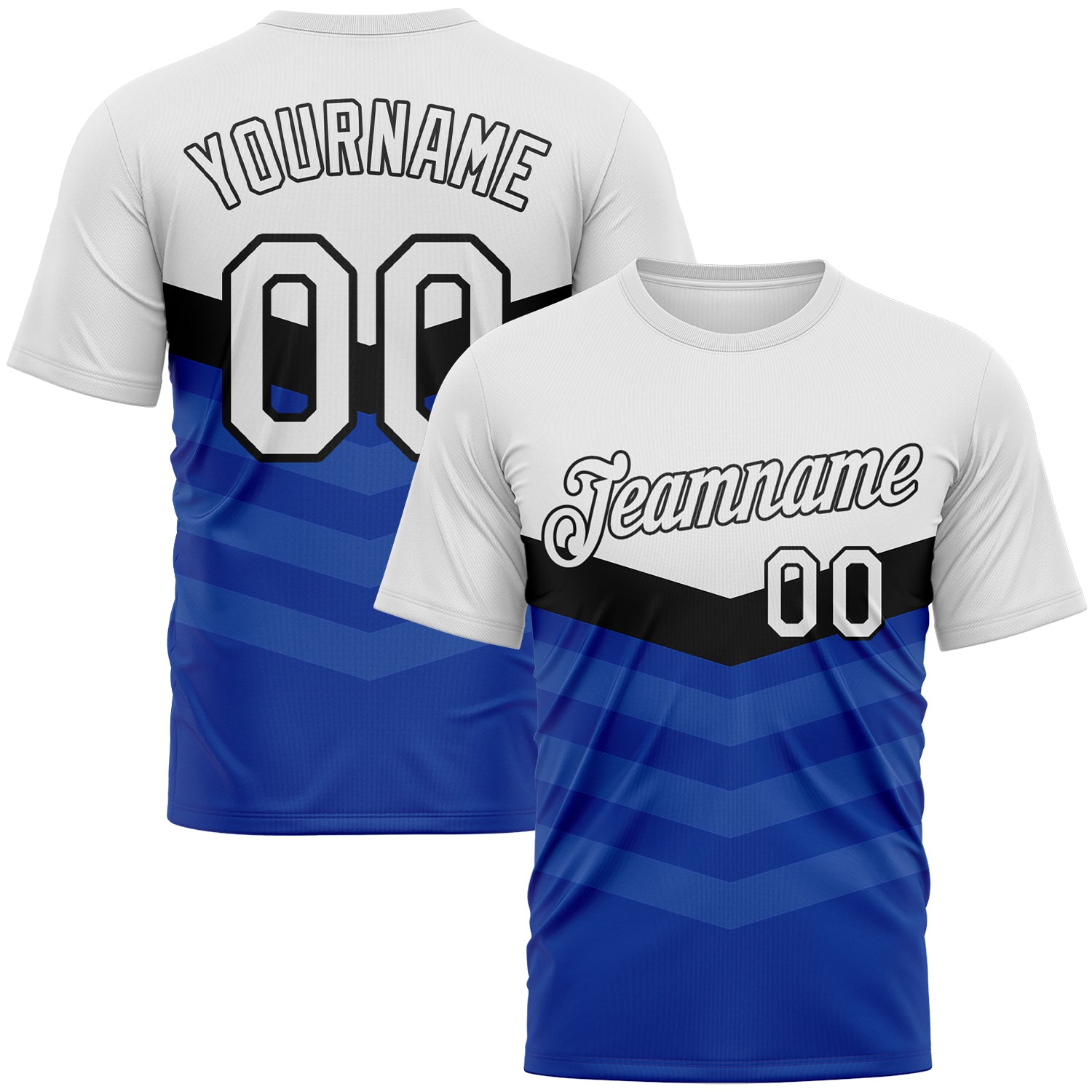 Custom White Black-Royal 3D Pattern Chevron Stripe Fade Effect Performance T-Shirt