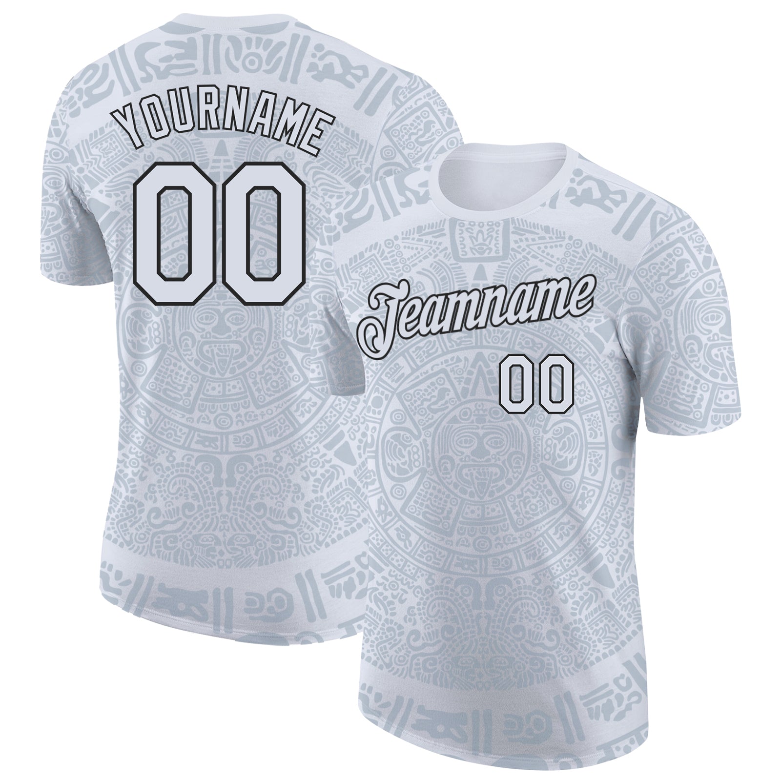 Custom White-Black Tribal Ethnic Aztec Sun Stone 3D Pattern Performance T-Shirt