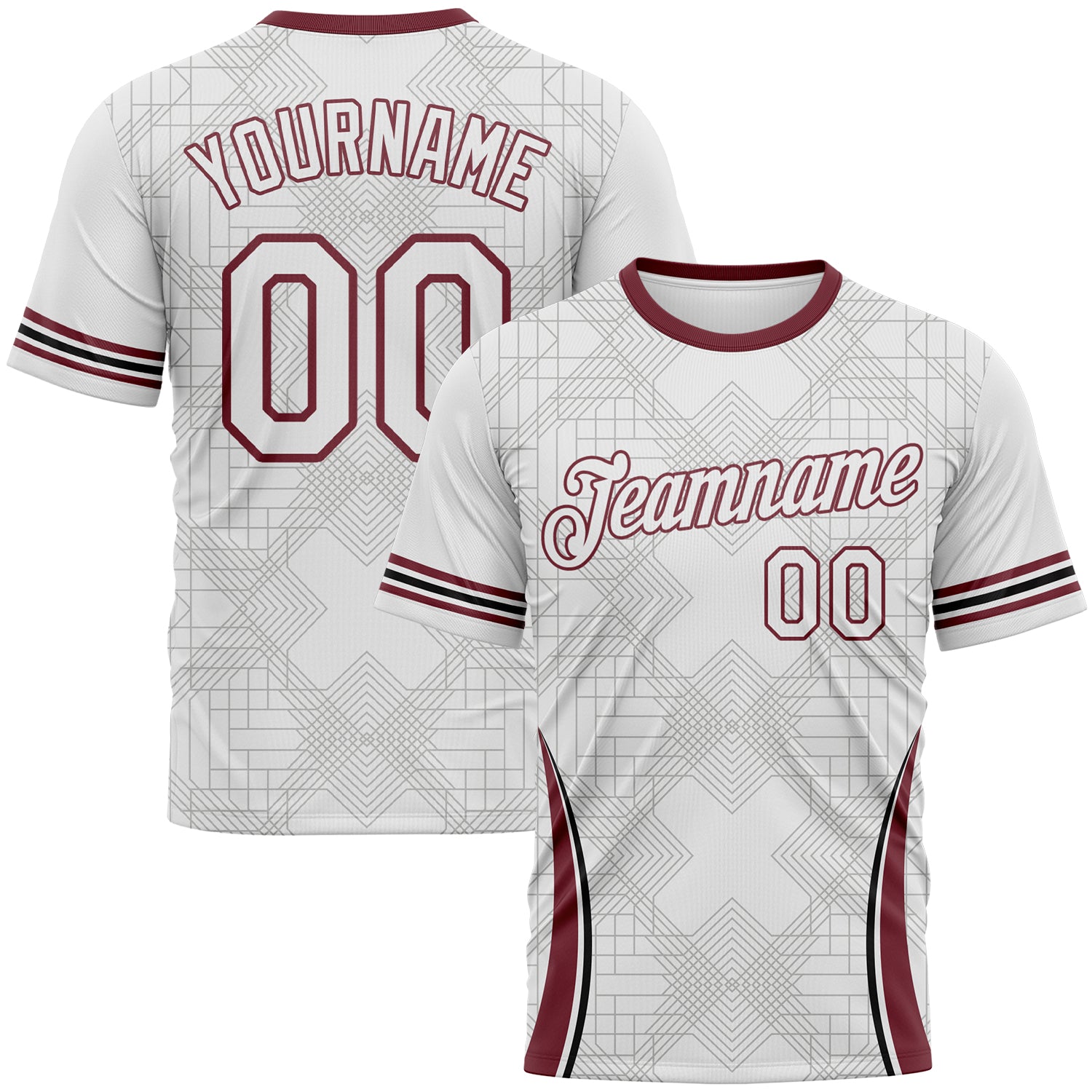 Custom White-Burgundy 3D Pattern Geometric Retro Athletic Performance T-Shirt