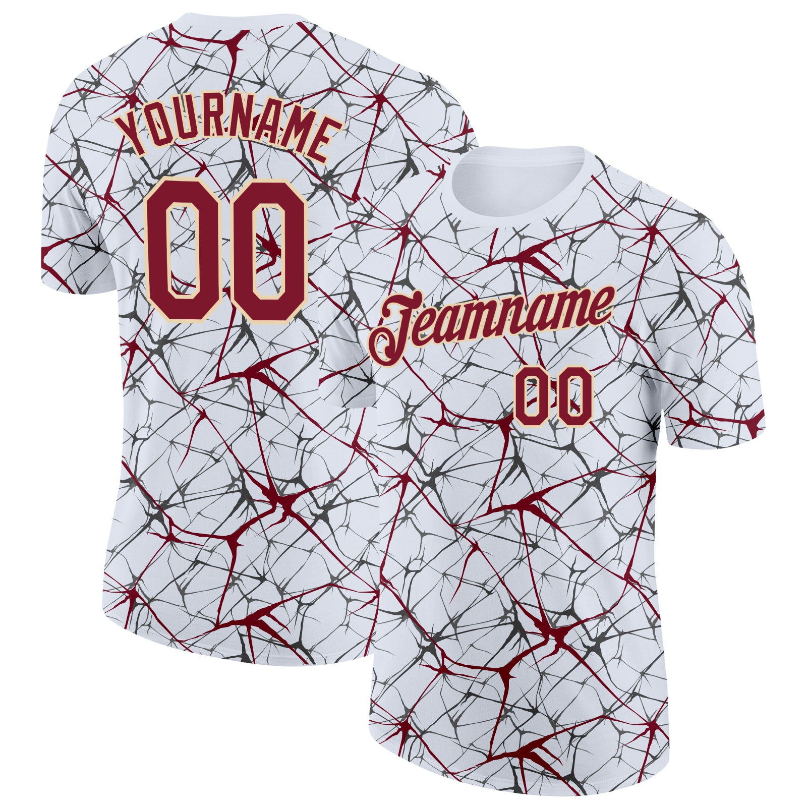 Custom White Crimson Gray-City Cream Abstract Network Crackle Performance T-Shirt