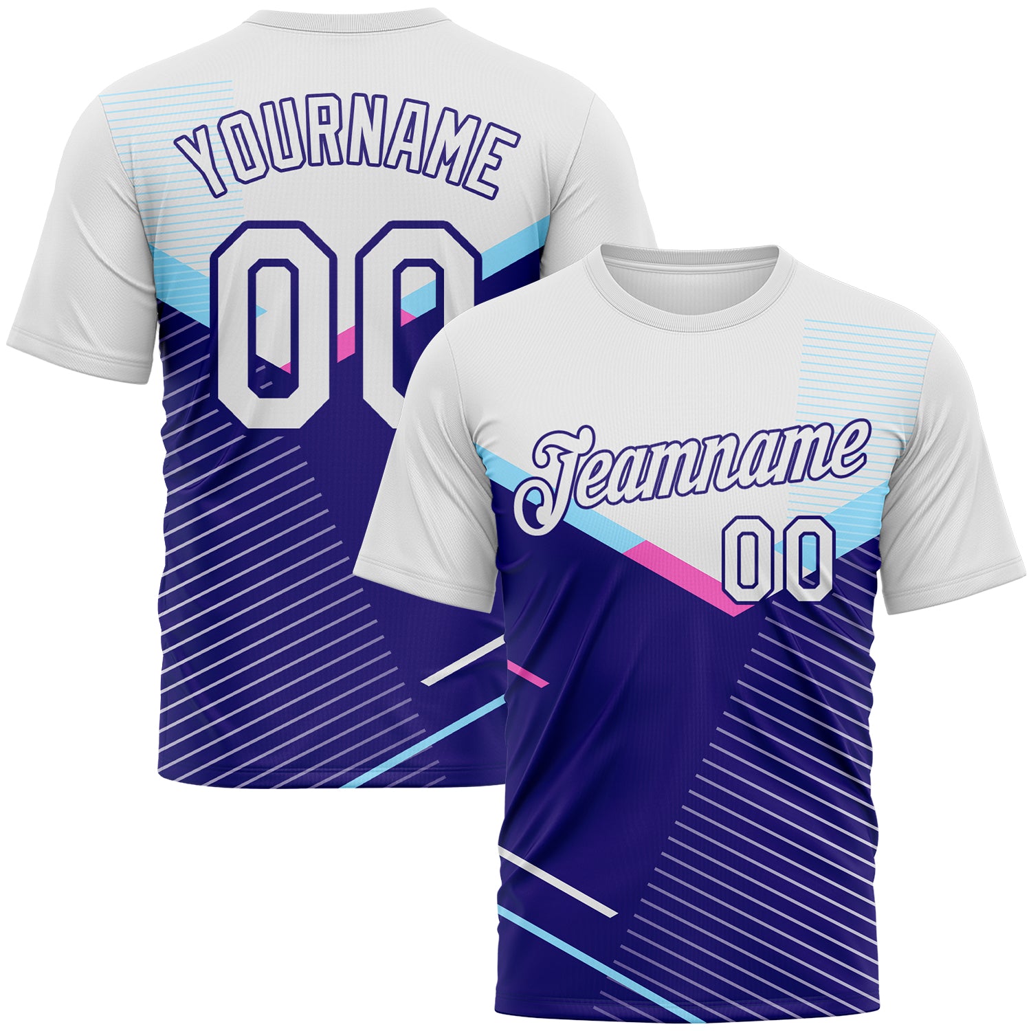 Custom White-Dark Purple 3D Pattern Geometric Speed Line Chevron Stripe Performance T-Shirt