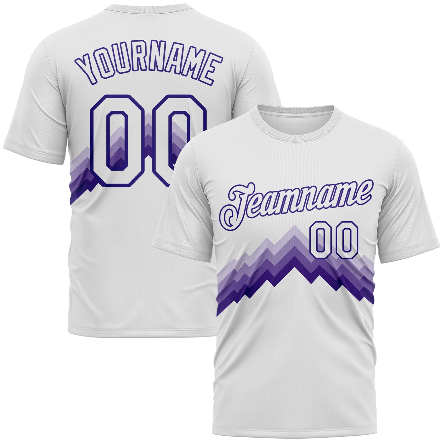 Custom White-Dark Purple 3D Pattern Zigzag Step Fade Effect Performance T-Shirt
