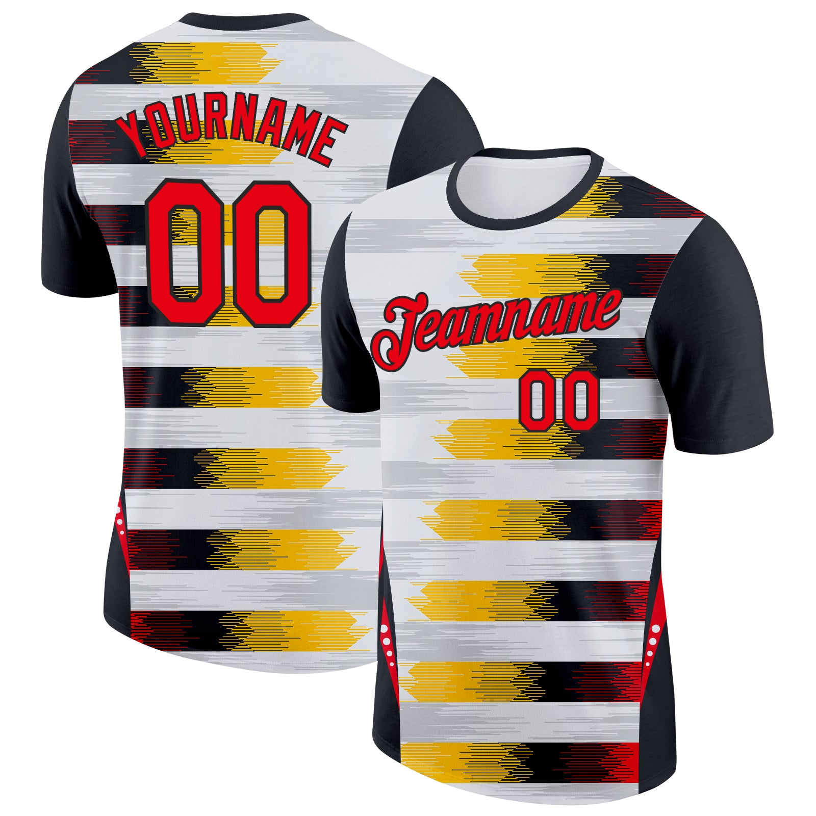Custom White Fire Red Black-Yellow Germany Geometric Performance T-Shirt