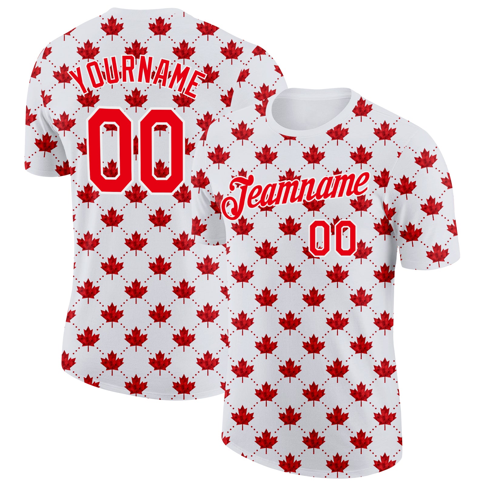 Custom White Fire Red Canada Maple Leaf Plaid Performance T-Shirt