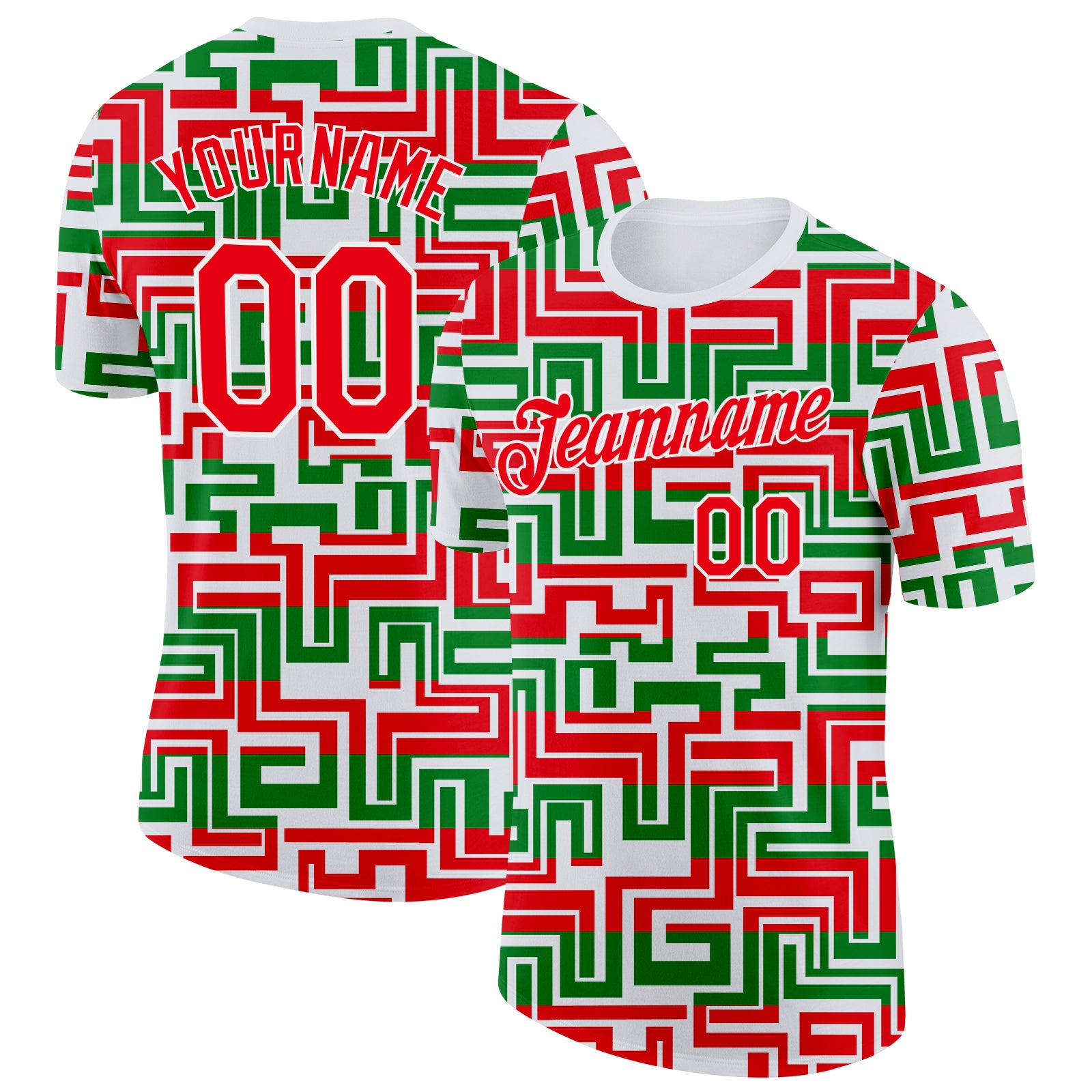 Custom White Fire Red-Green Portugal Geometric Performance T-Shirt