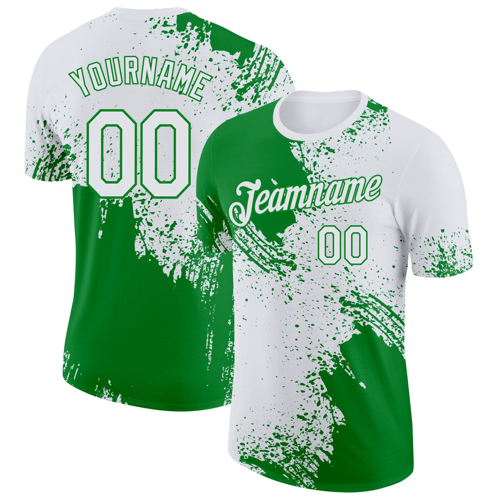 Custom White-Grass Green Abstract Brush Stroke Performance T-Shirt